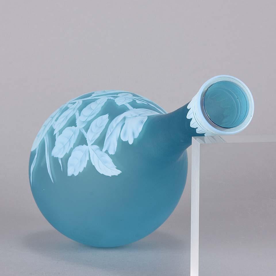 English Cameo Glass Blue Flower Vase by Thomas Webb 1