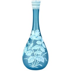 English Cameo Glass Blue Flower Vase by Thomas Webb