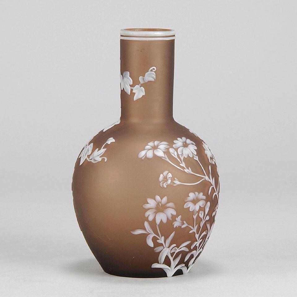 Engraved English Cameo Glass Flower Vase by Thomas Webb