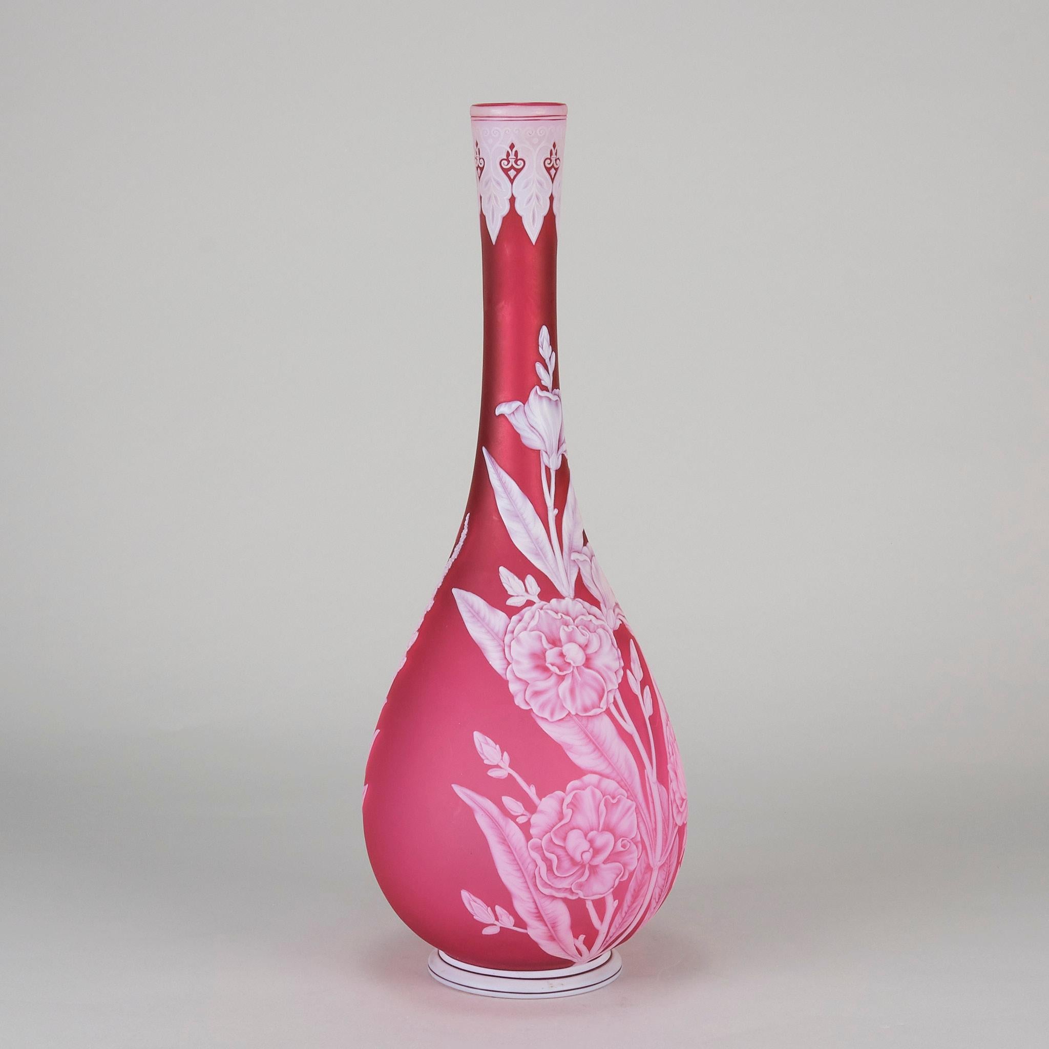 Art Nouveau English Cameo Glass Vase Entitled 'Oleander' by Thomas Webb For Sale