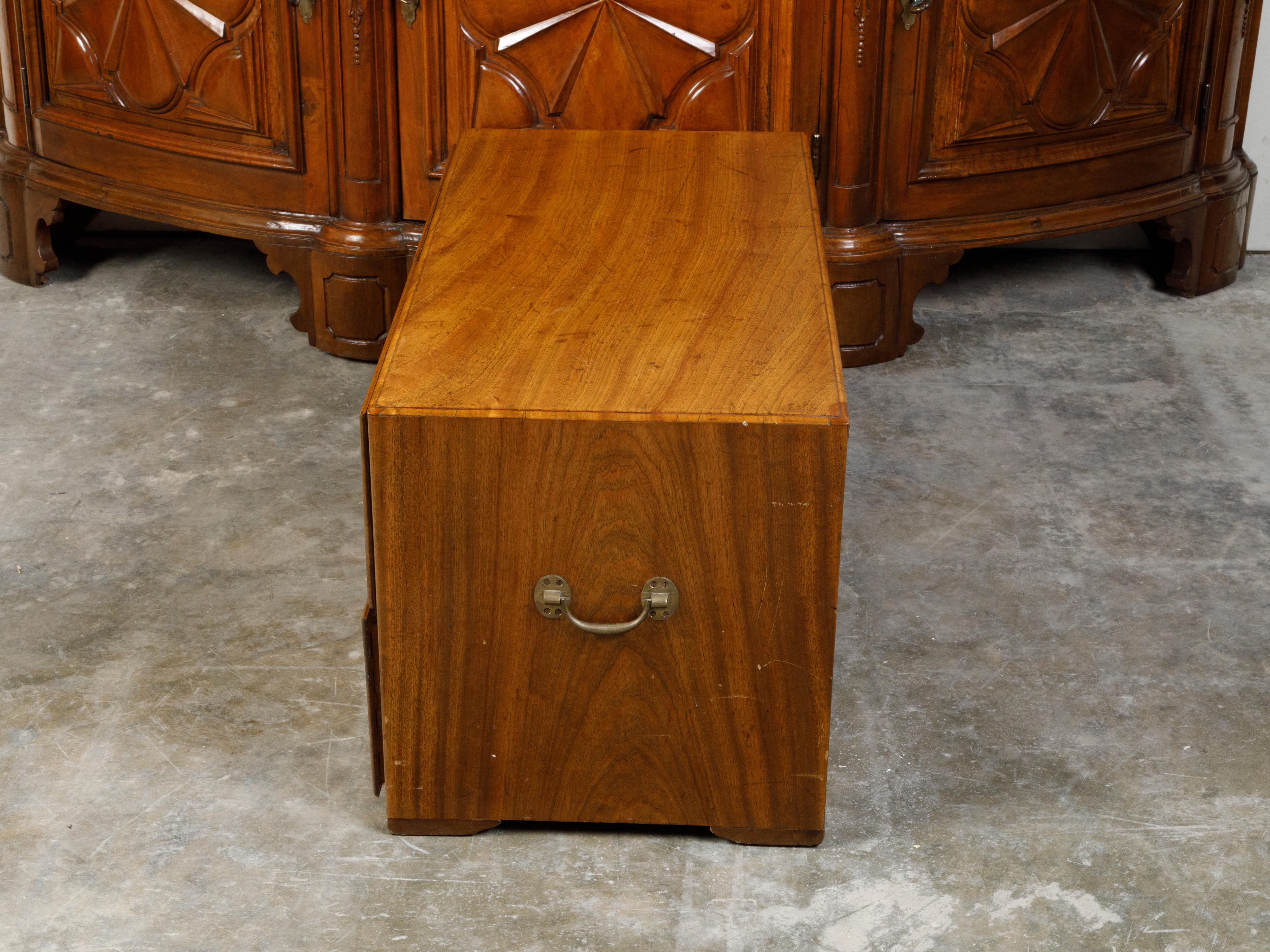 English Campaign 19th Century Camphor Wood Low Chest with Inset Brass Hardware For Sale 2