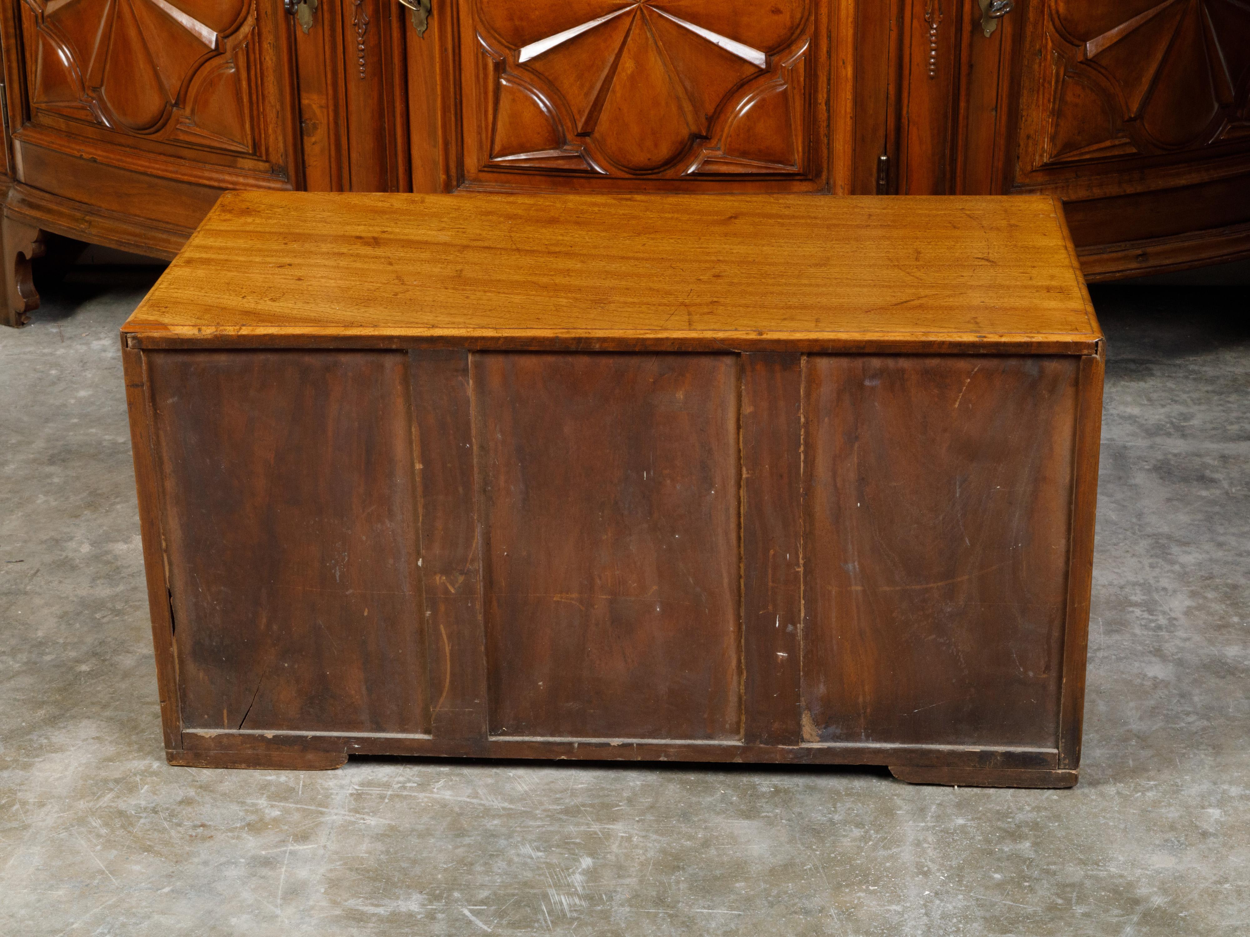 English Campaign 19th Century Camphor Wood Low Chest with Inset Brass Hardware For Sale 3