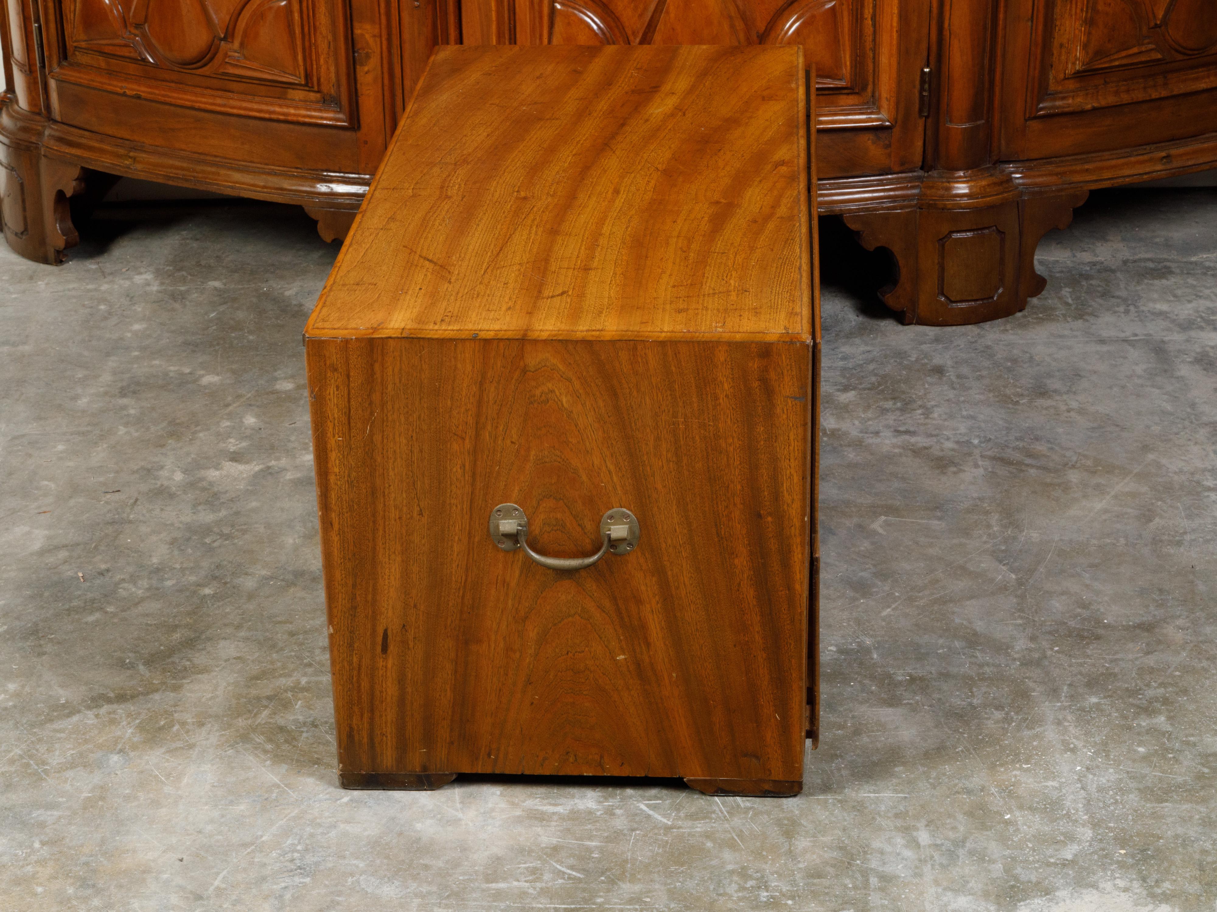 English Campaign 19th Century Camphor Wood Low Chest with Inset Brass Hardware For Sale 4