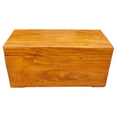 Antique English Campaign Camphor Wood Hinged Trunk with Orig. Brass Side Handles, C 1820