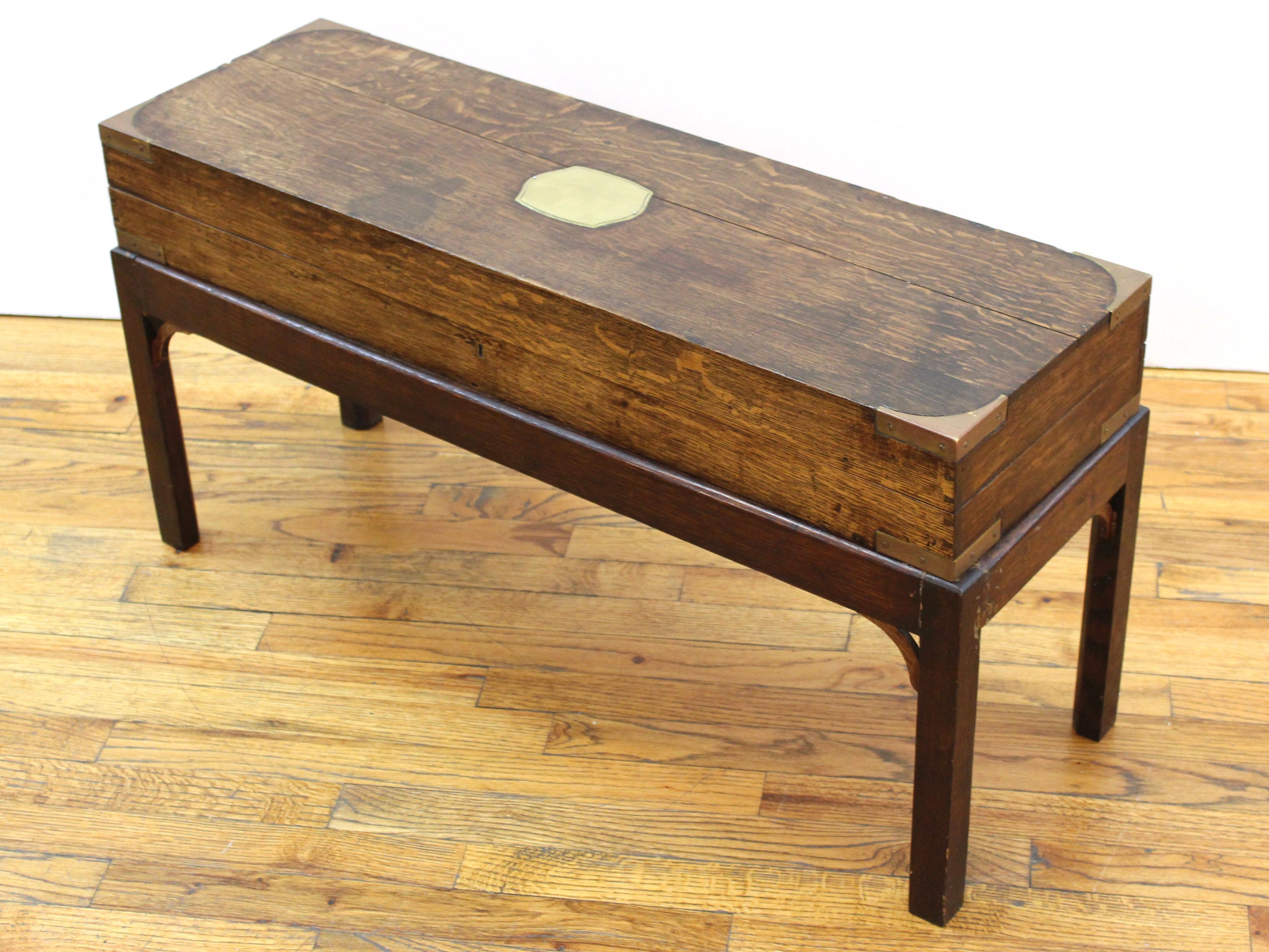 English Campaign Chest Style Storage Box Diminutive Coffee Table In Good Condition In Astoria, NY