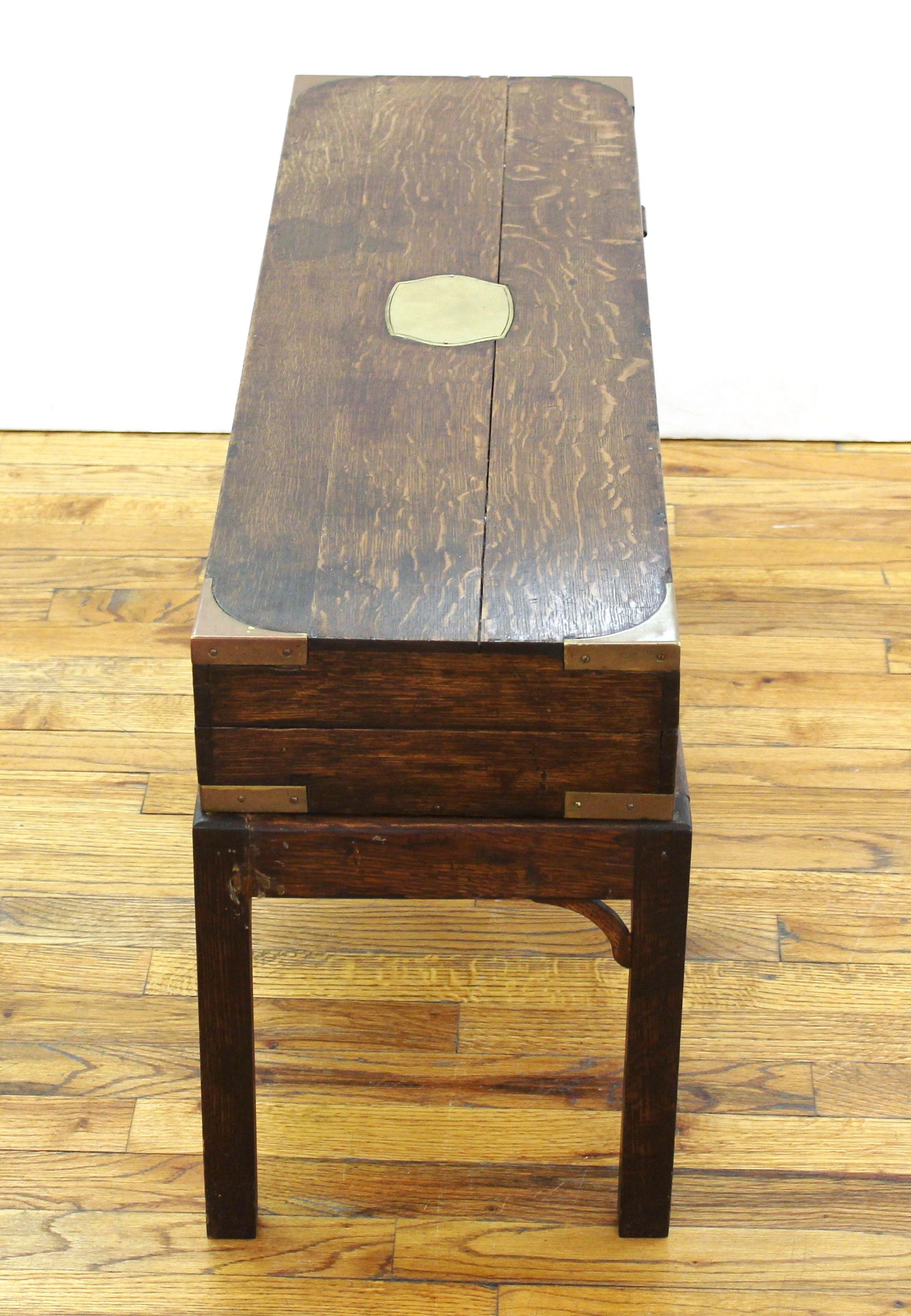 20th Century English Campaign Chest Style Storage Box Diminutive Coffee Table