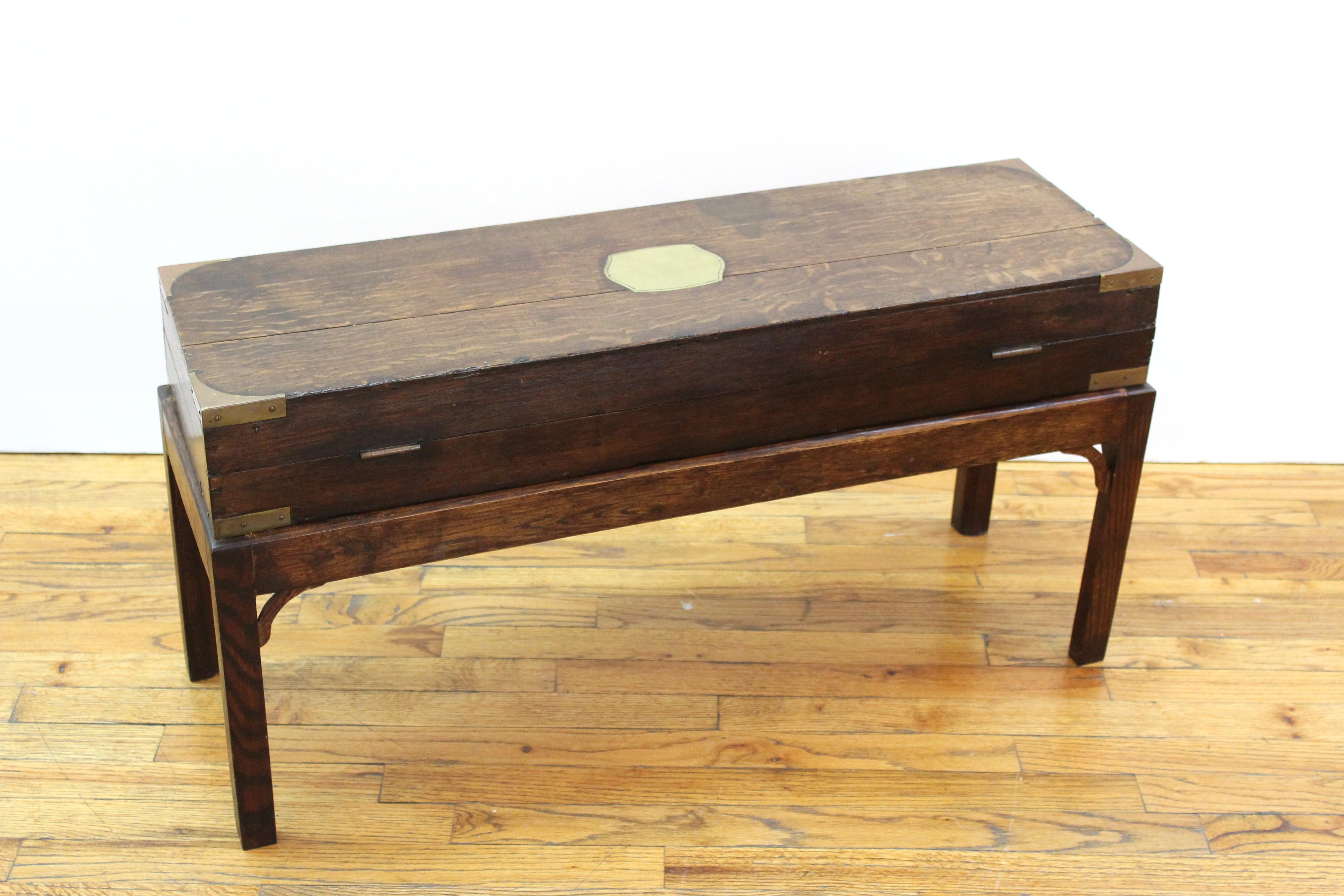 Wood English Campaign Chest Style Storage Box Diminutive Coffee Table