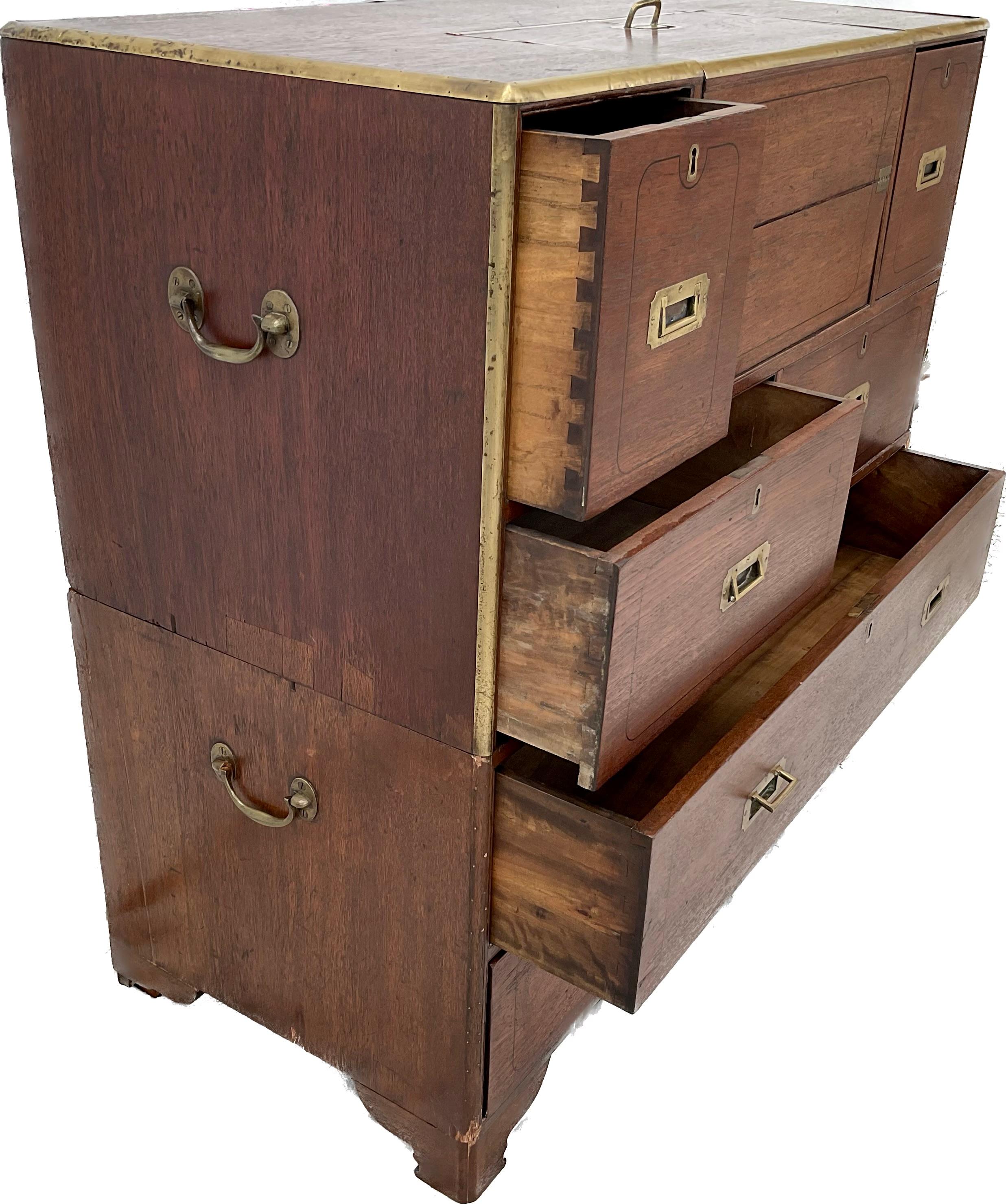 English Campaign Chest With Integrated Writing Desk For Sale 5
