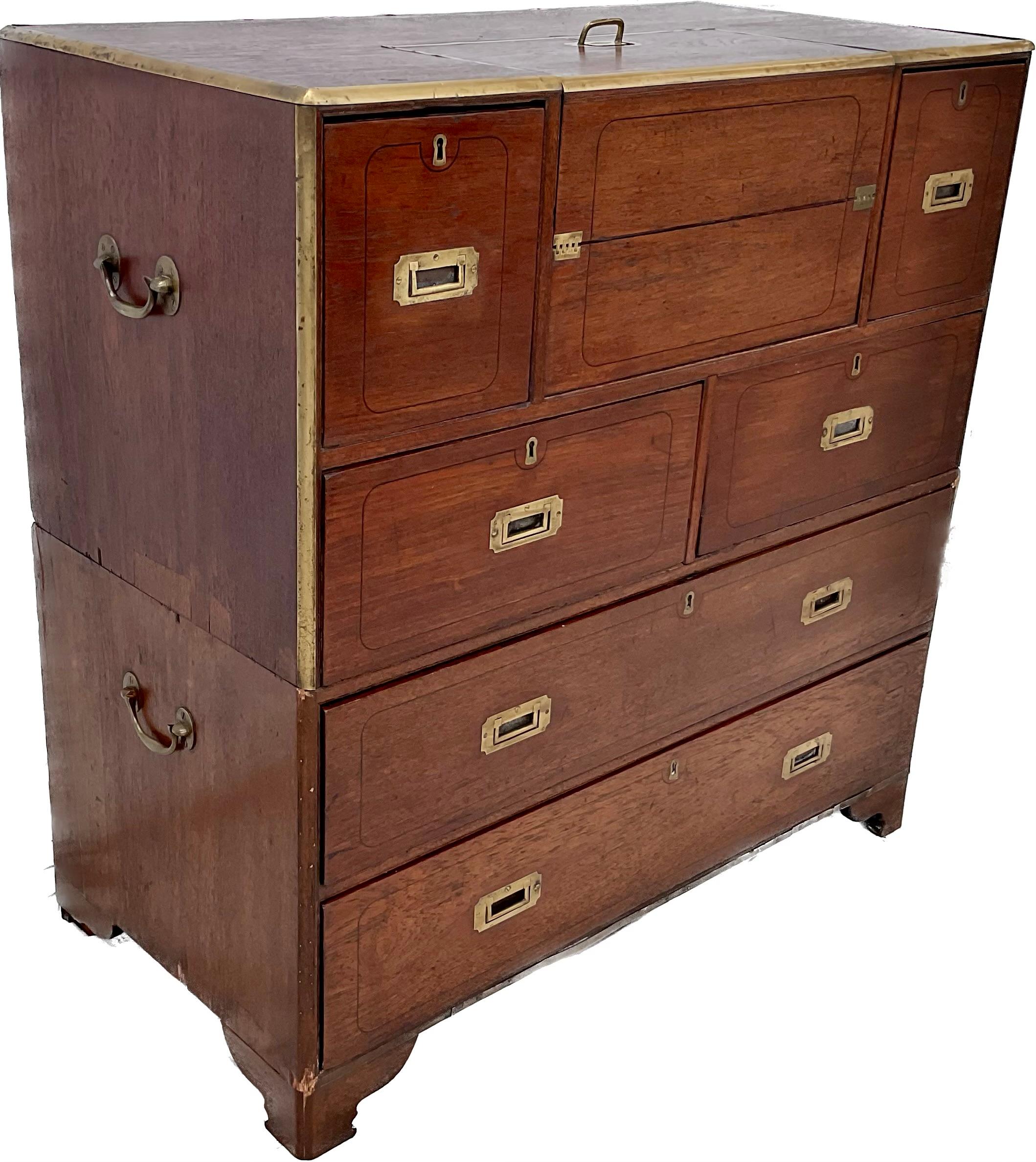 English Campaign Chest With Integrated Writing Desk For Sale 6