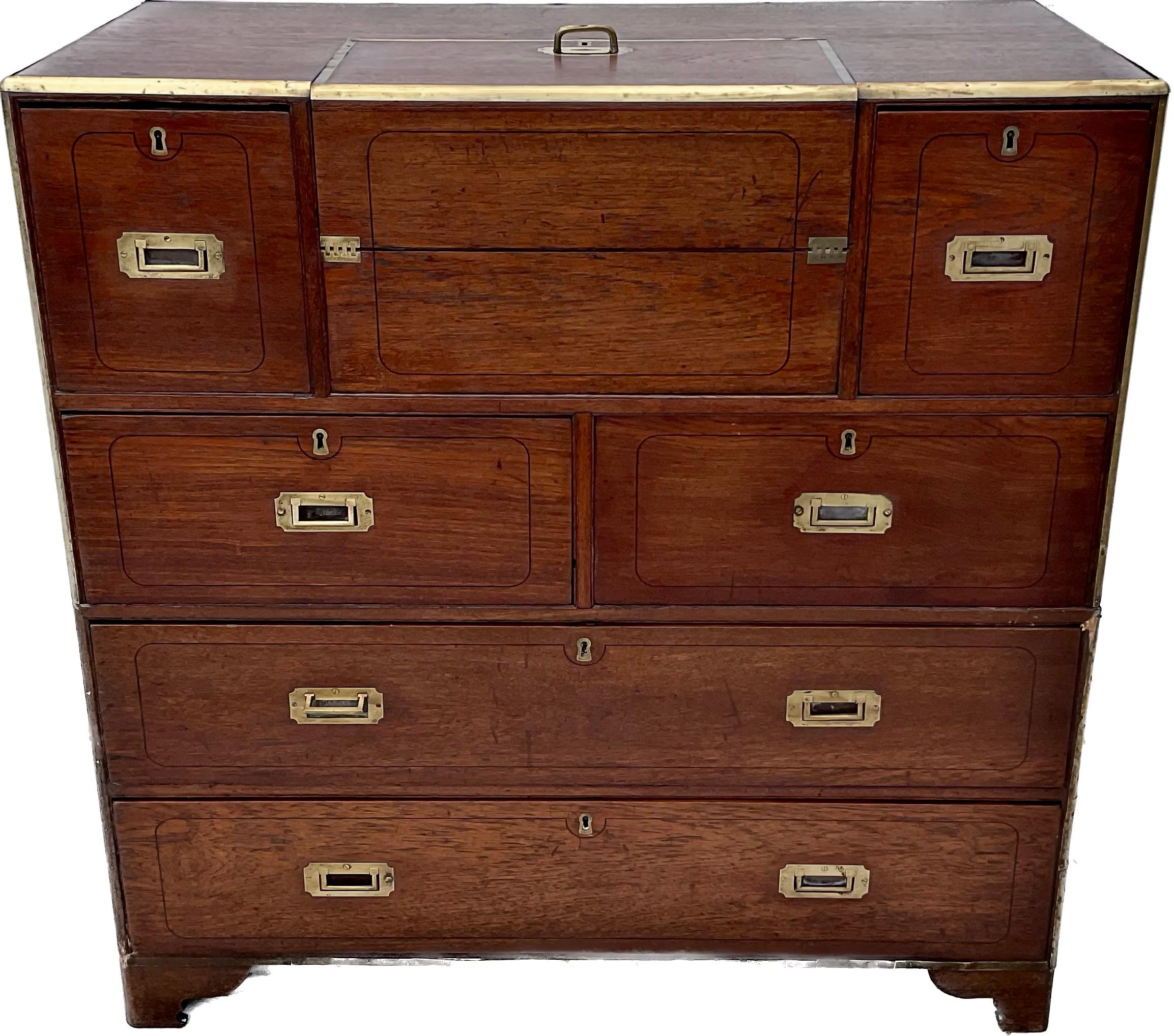 English Campaign Chest With Integrated Writing Desk For Sale 7