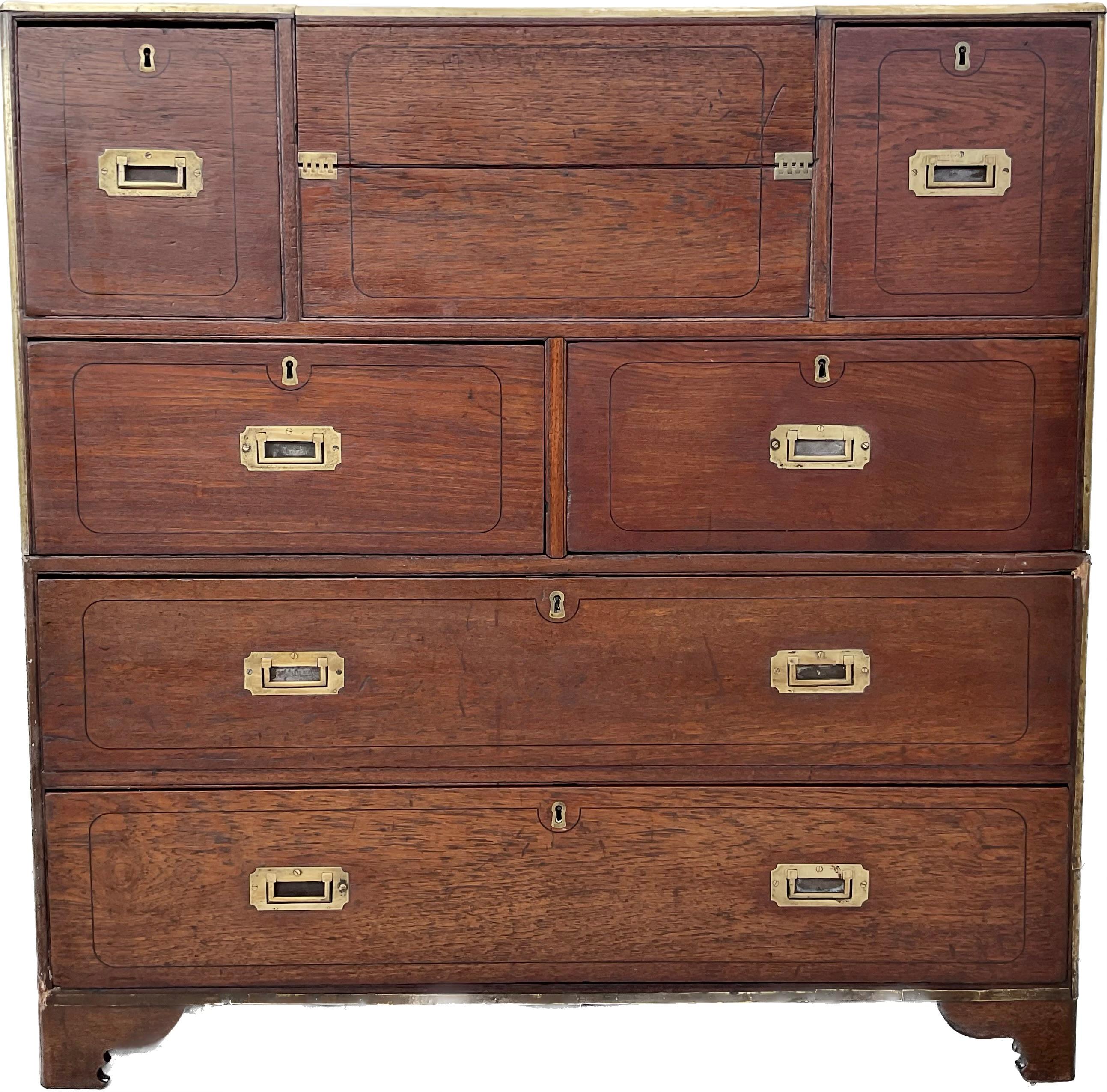English Campaign Chest With Integrated Writing Desk For Sale 9
