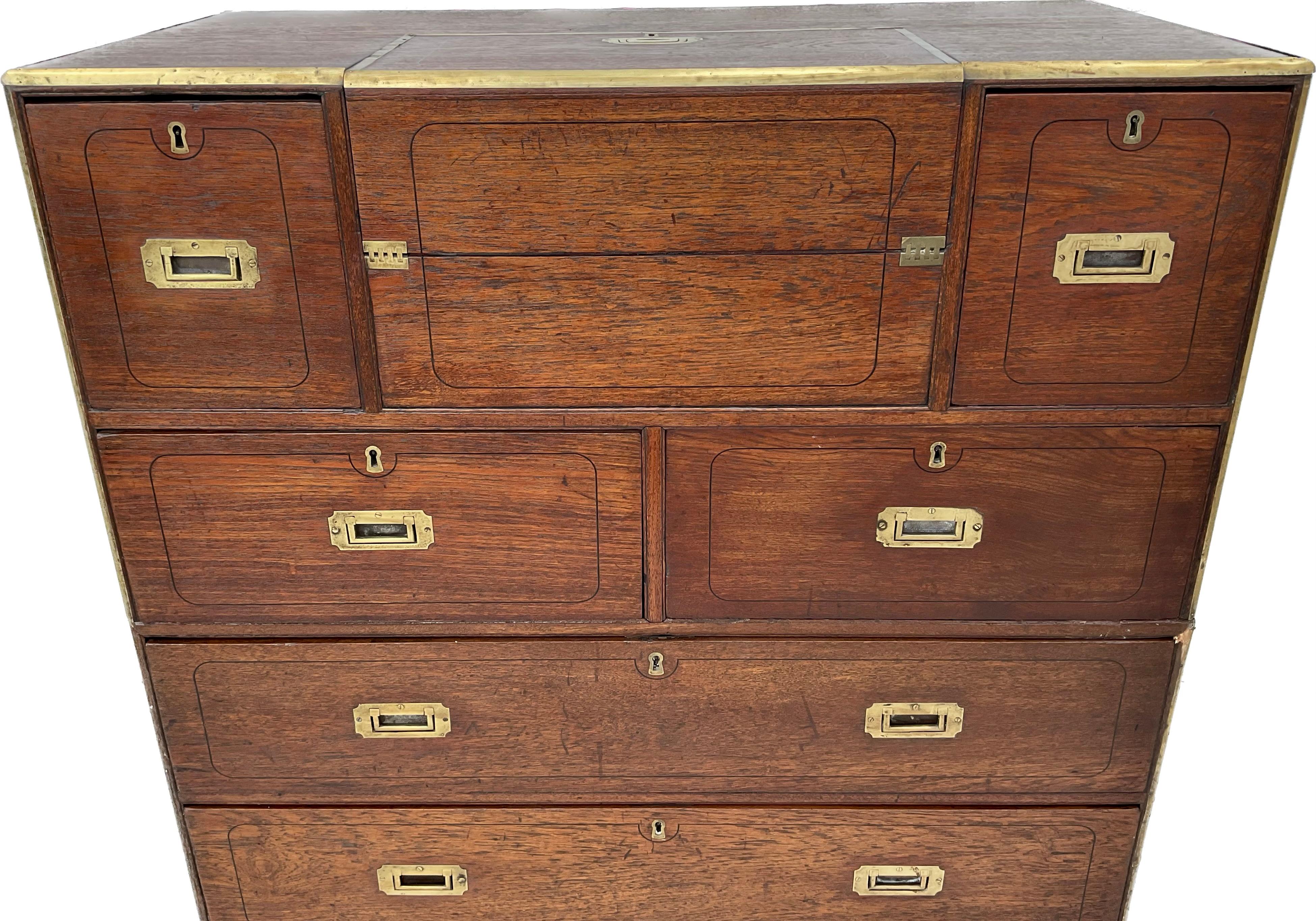 19th Century English Campaign Chest With Integrated Writing Desk For Sale