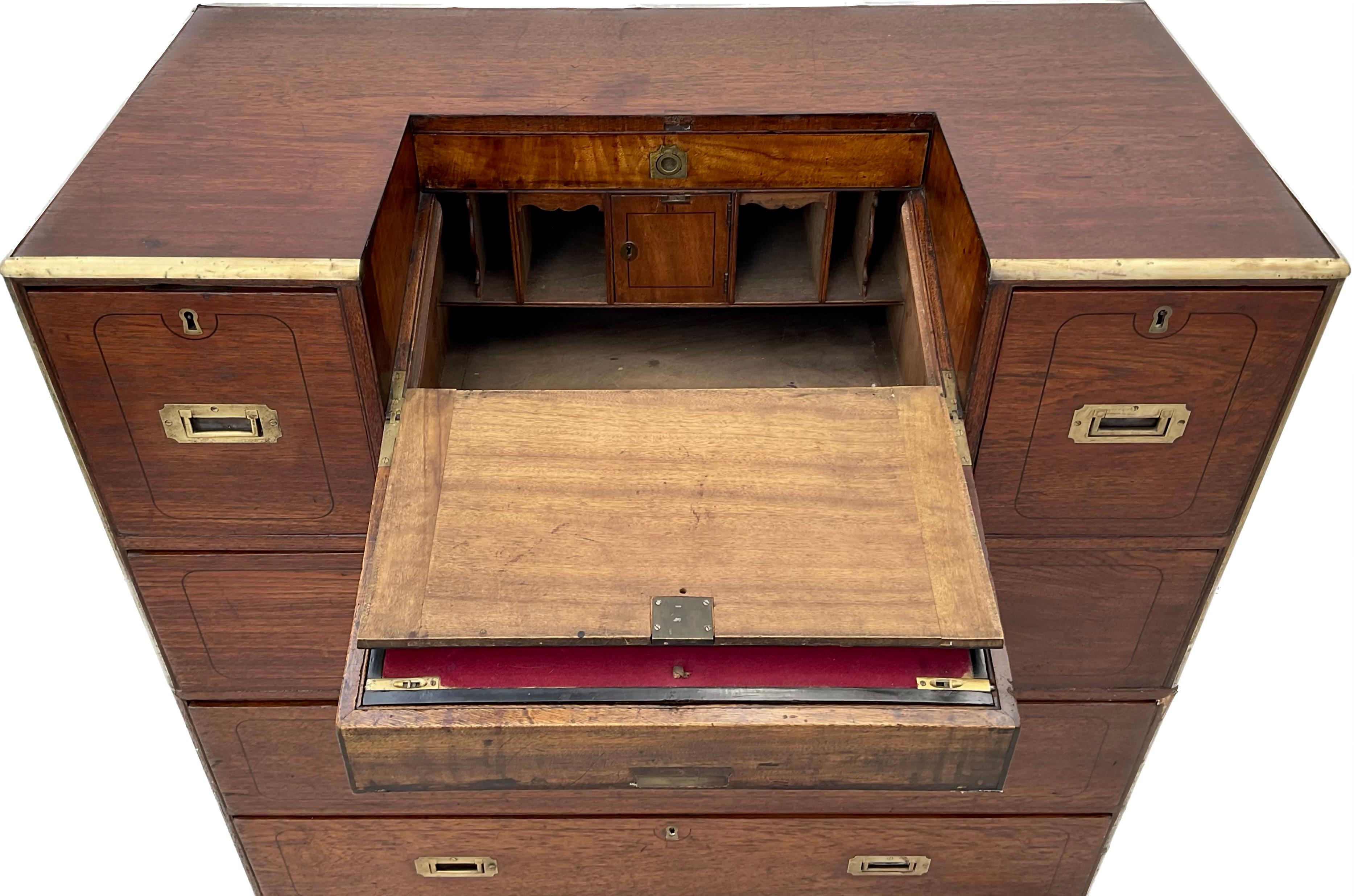 English Campaign Chest With Integrated Writing Desk For Sale 1