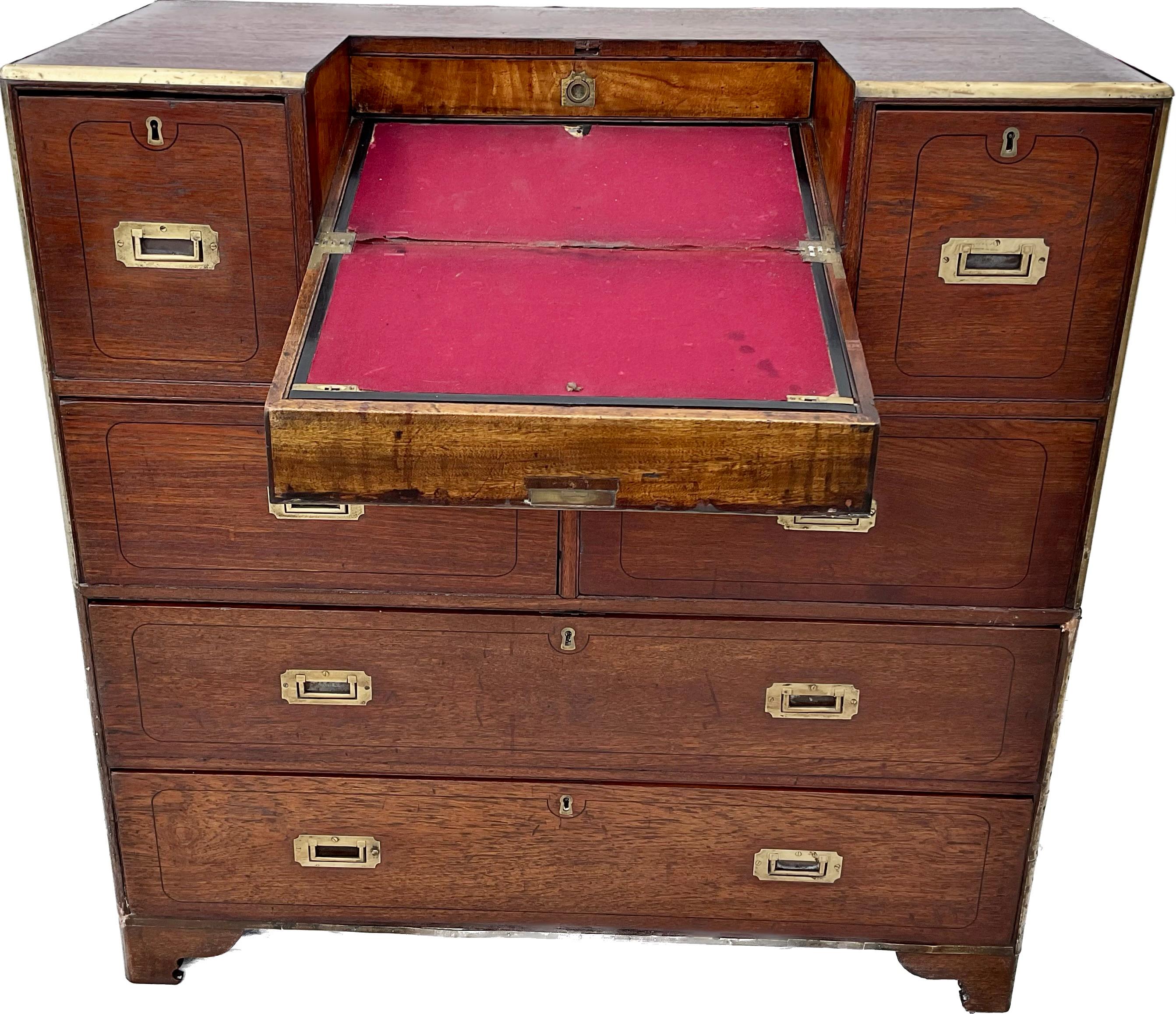 English Campaign Chest With Integrated Writing Desk For Sale 2