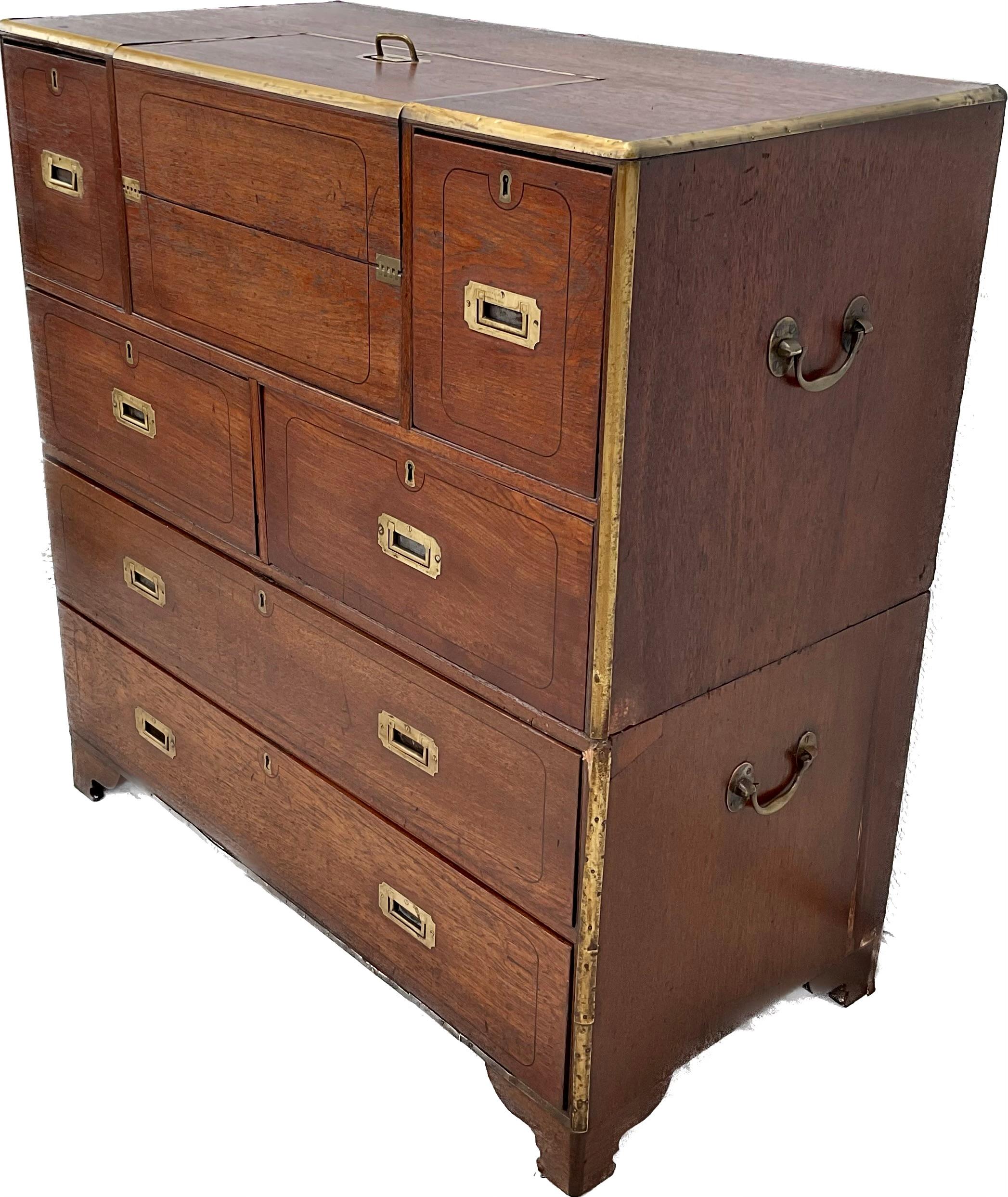 English Campaign Chest With Integrated Writing Desk For Sale 3