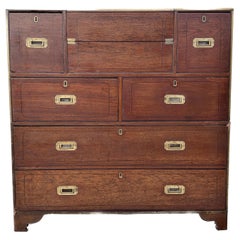 Antique English Campaign Chest With Integrated Writing Desk