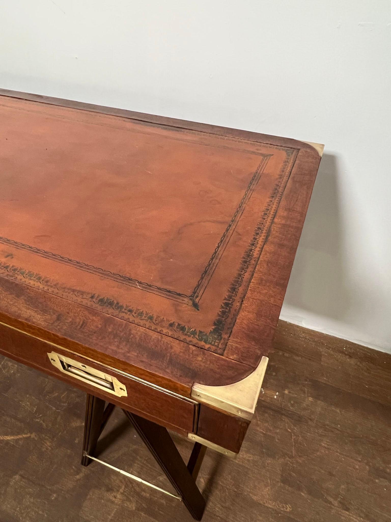 Mid-20th Century English Campaign Desk With Leather Top Circa 1950s