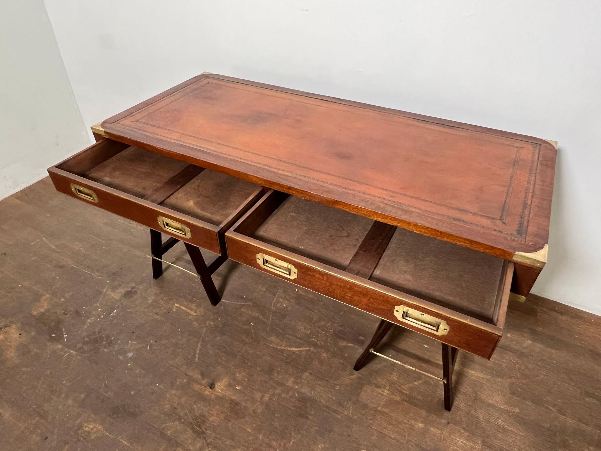 English Campaign Desk With Leather Top Circa 1950s 2