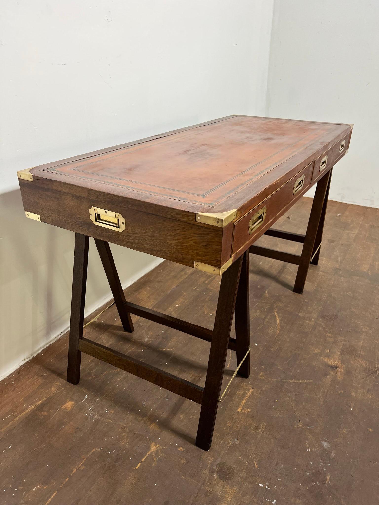 English Campaign Desk With Leather Top Circa 1950s 4