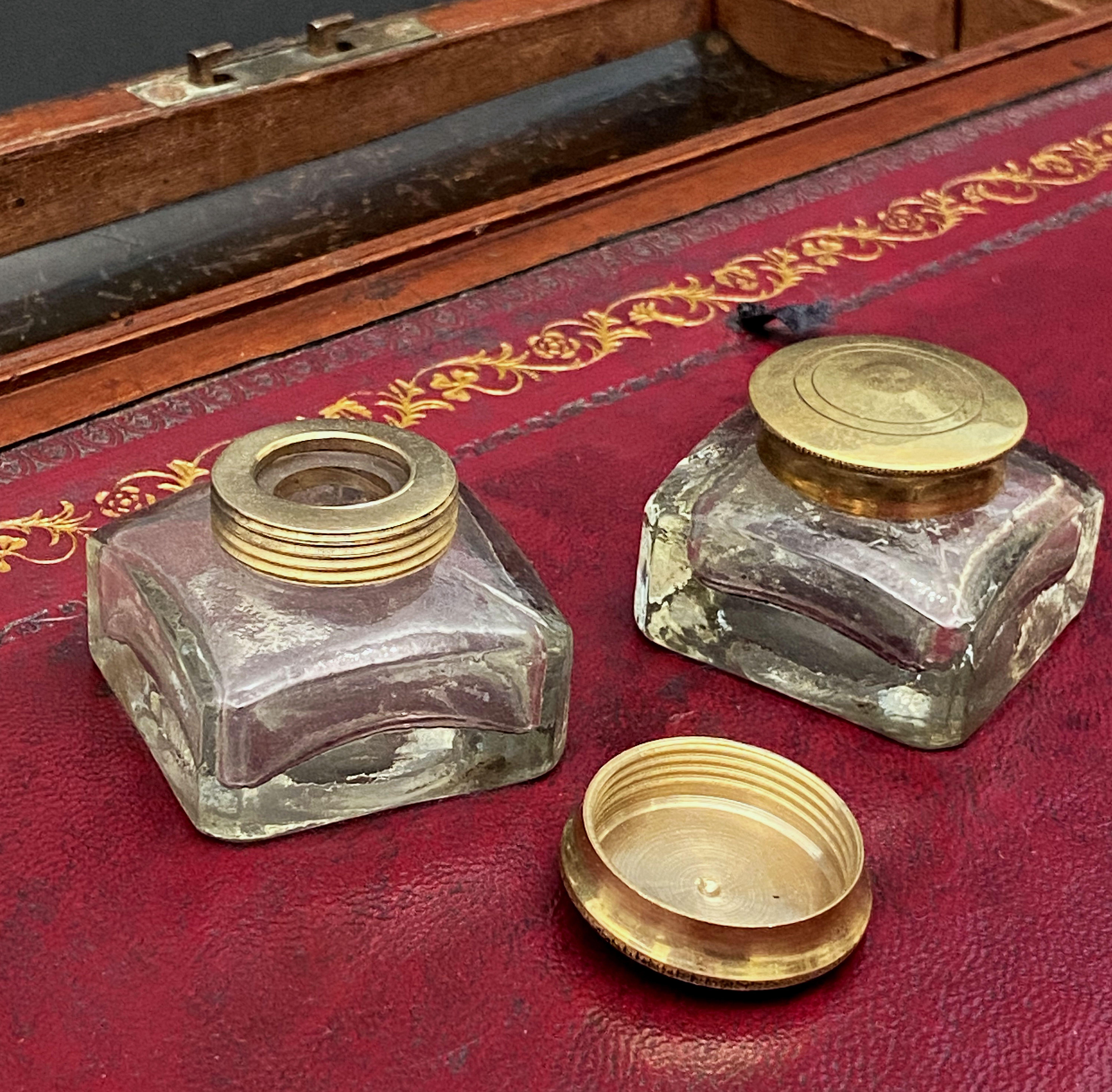 English Campaign Era Writing Box of Brass-Bound Mahogany For Sale 12