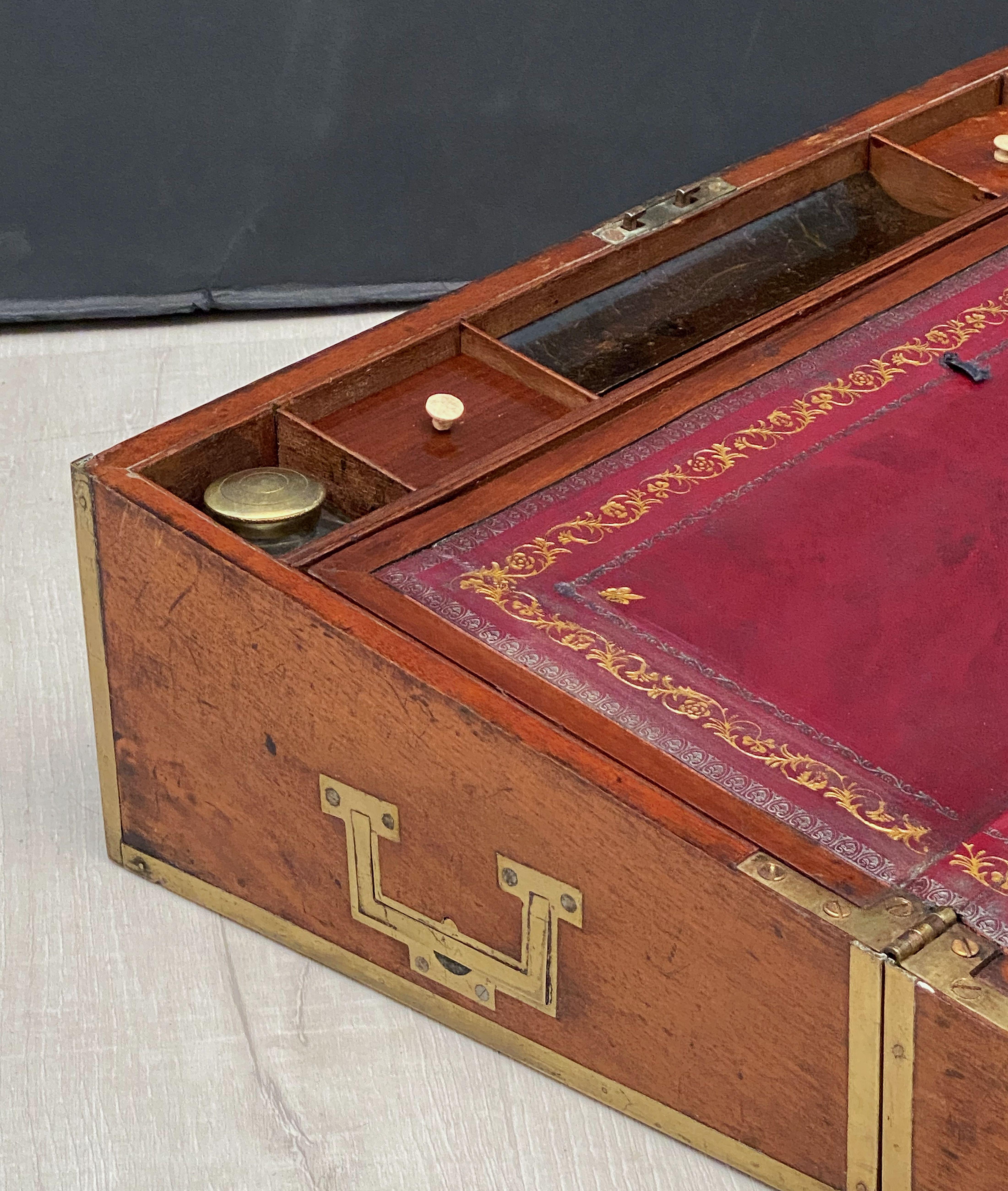 English Campaign Era Writing Box of Brass-Bound Mahogany For Sale 2