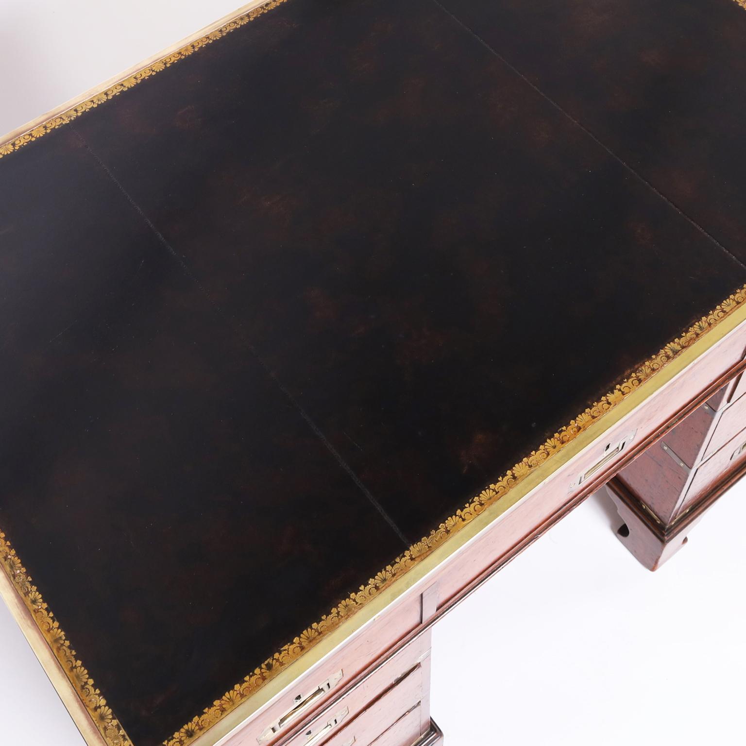 19th Century English Campaign Leather Top Desk For Sale