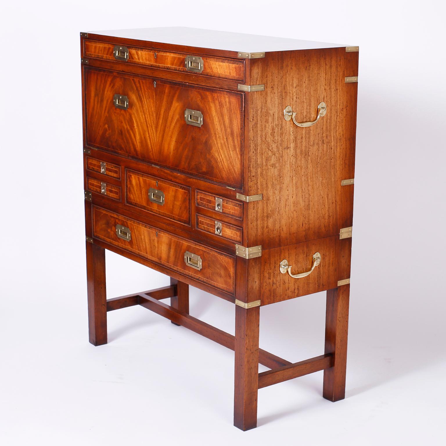 British Colonial English Campaign Secretary Chest on Stand