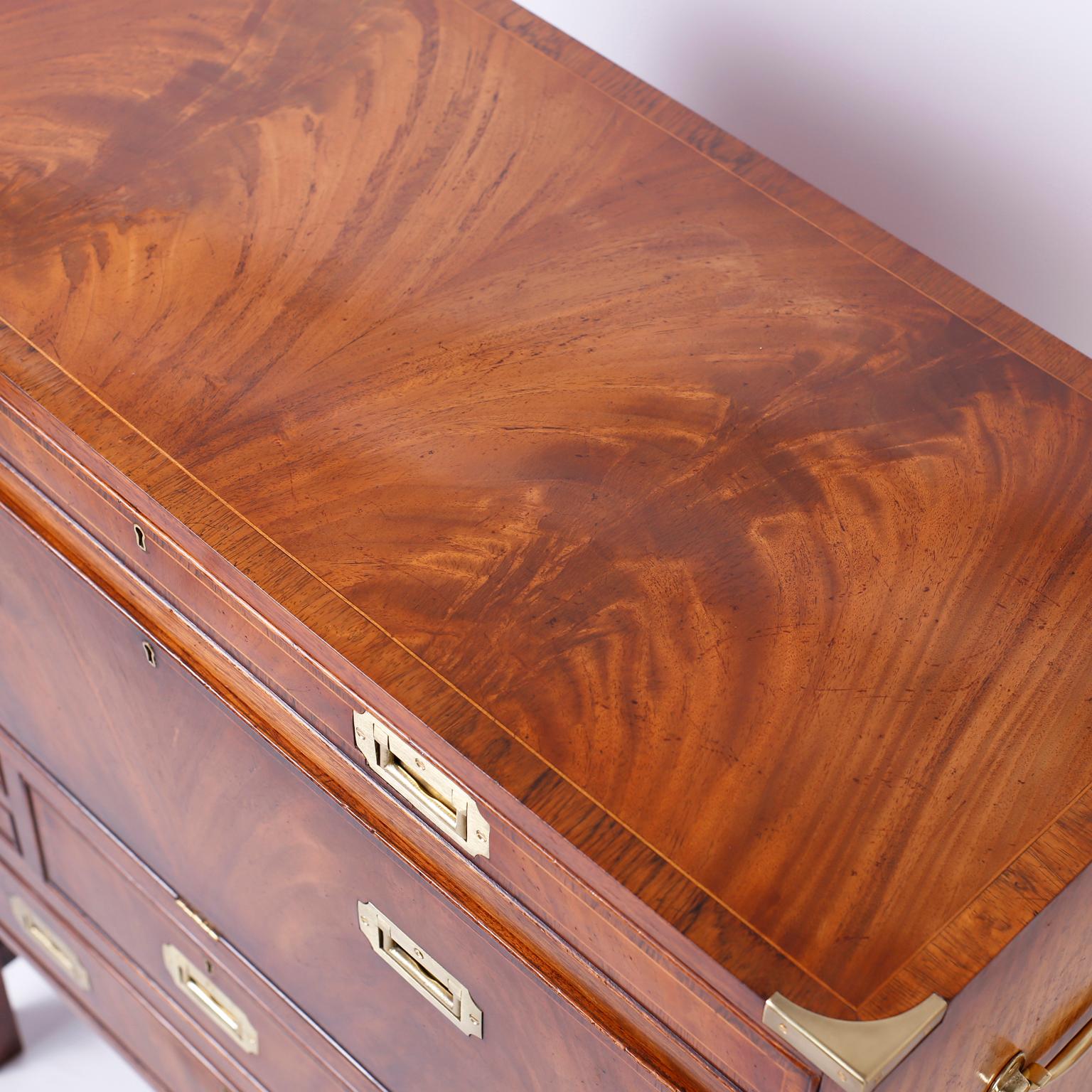 19th Century English Campaign Secretary Chest on Stand