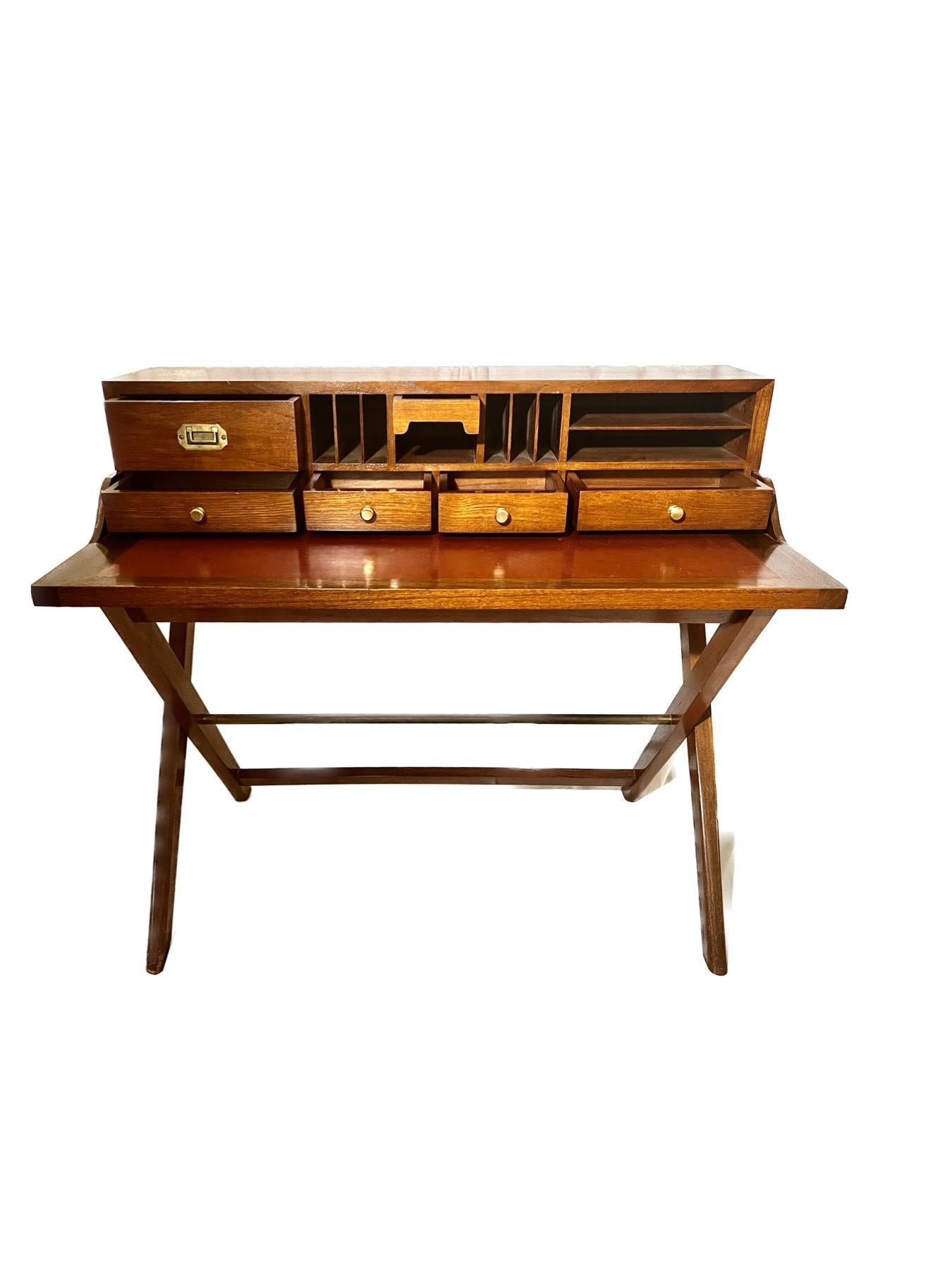 English Campaign Style Desk  with fitted drawers
