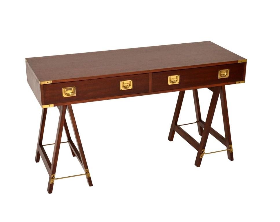 English Campaign Style Desk with Two Drawers In Good Condition For Sale In Dallas, TX