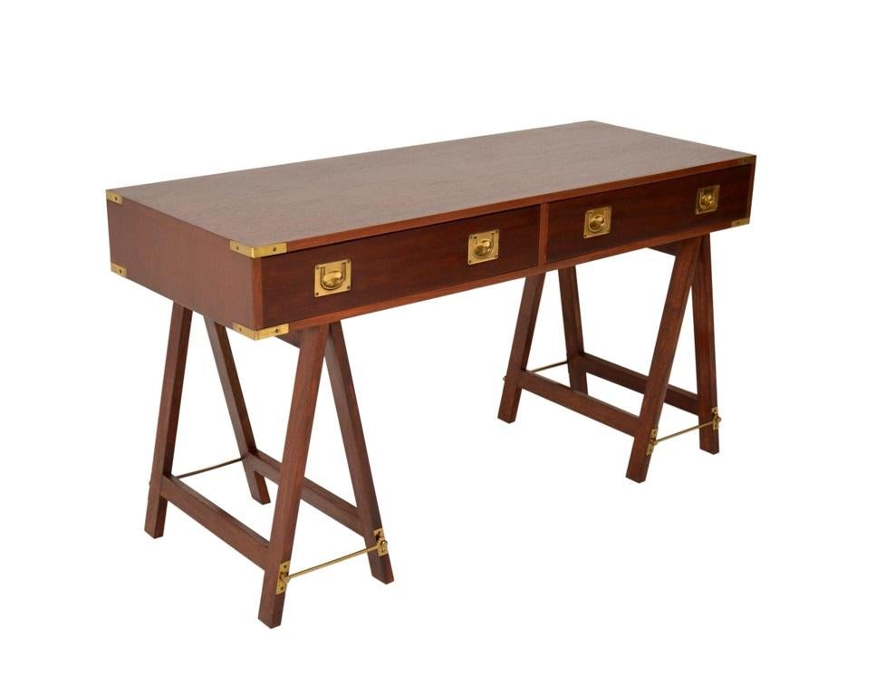 20th Century English Campaign Style Desk with Two Drawers For Sale