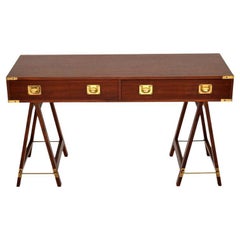 Vintage English Campaign Style Desk with Two Drawers
