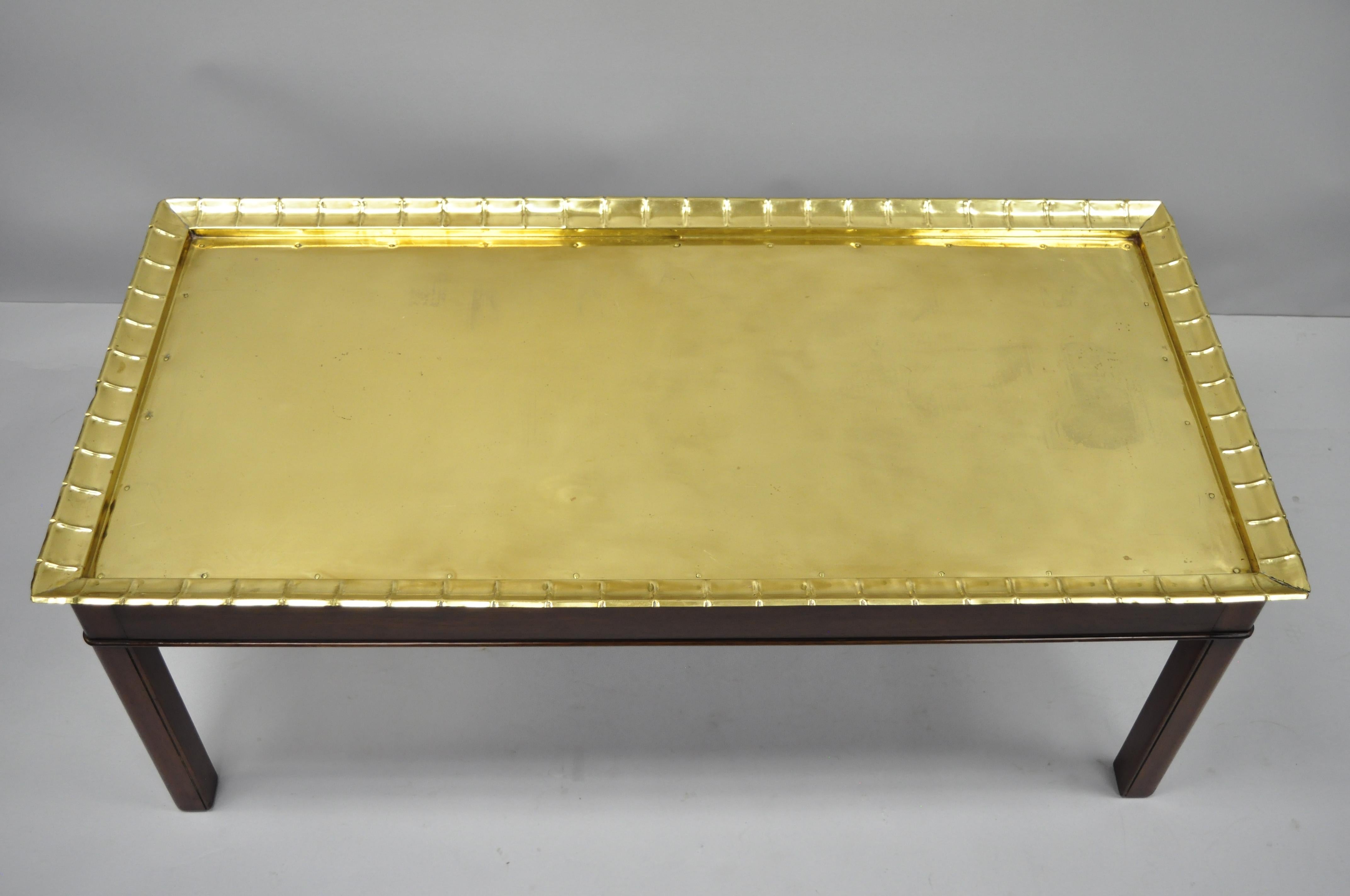 20th Century English Campaign Style Mahogany and Brass Tray Top Georgian Style Coffee Table For Sale