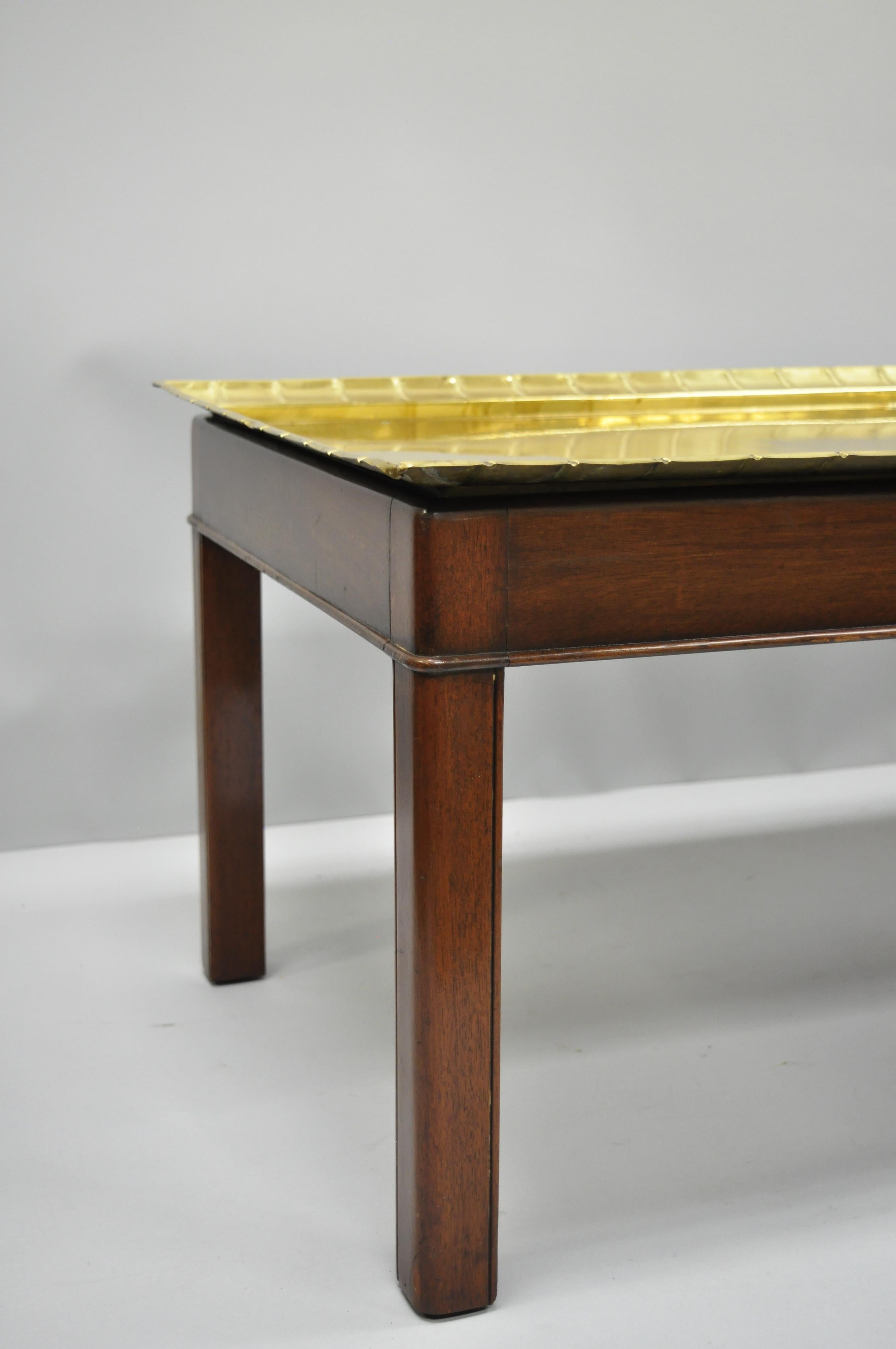 English Campaign Style Mahogany and Brass Tray Top Georgian Style Coffee Table For Sale 2