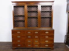 English Campaign-Style Mahogany Library Bookcase with Lattice Doors, 1850s