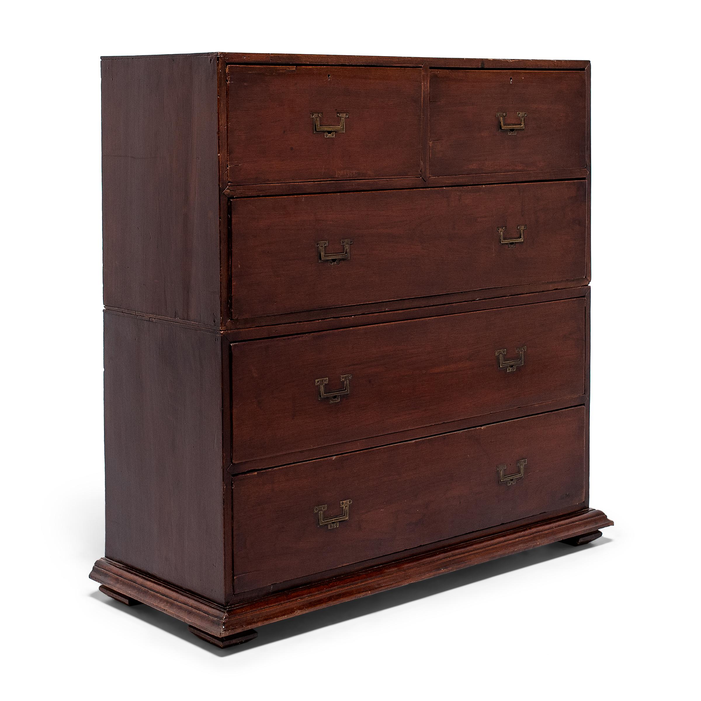 English Campaign Style Mahogany Stacking Chest of Drawers, c. 1900 In Good Condition In Chicago, IL