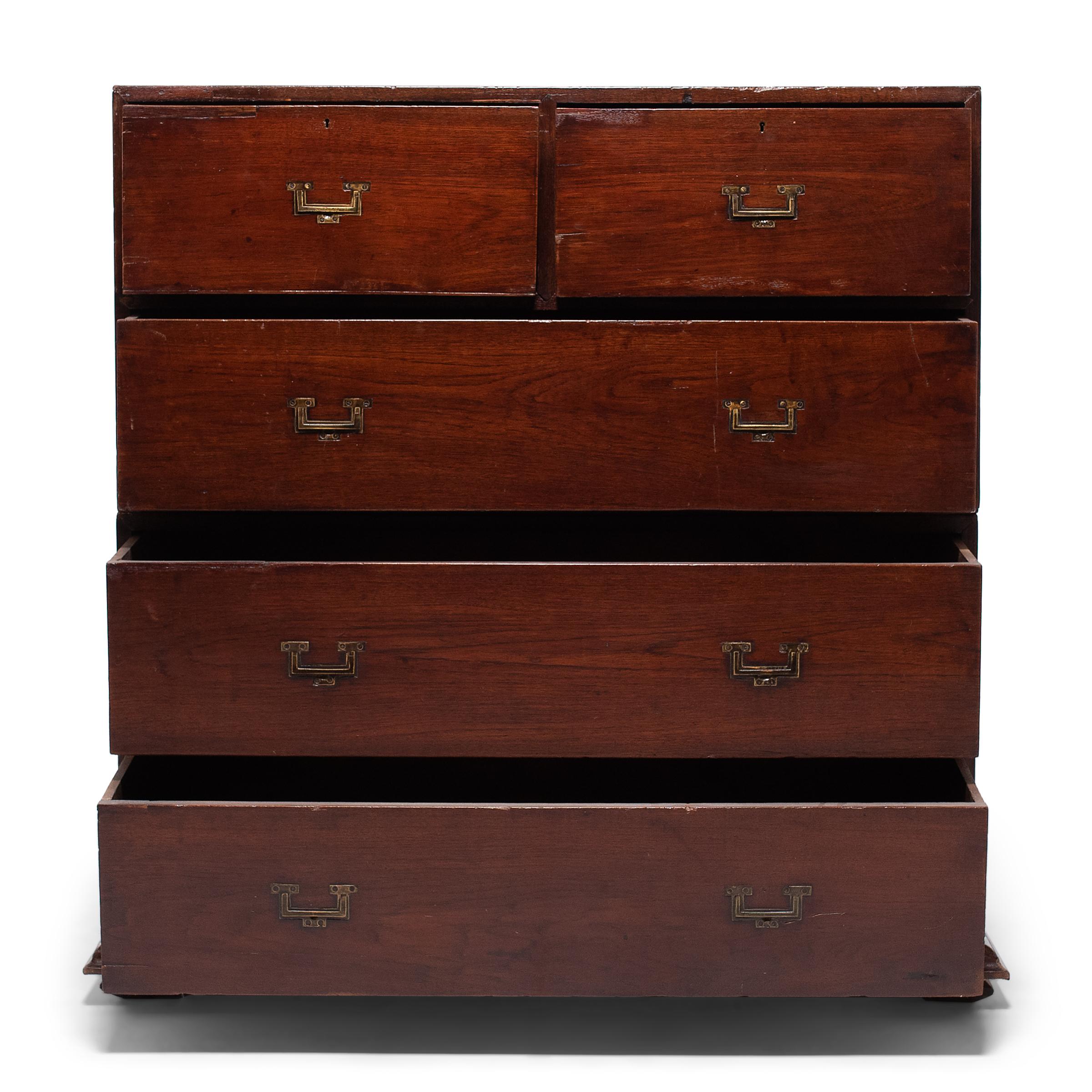 19th Century English Campaign Style Mahogany Stacking Chest of Drawers, c. 1900