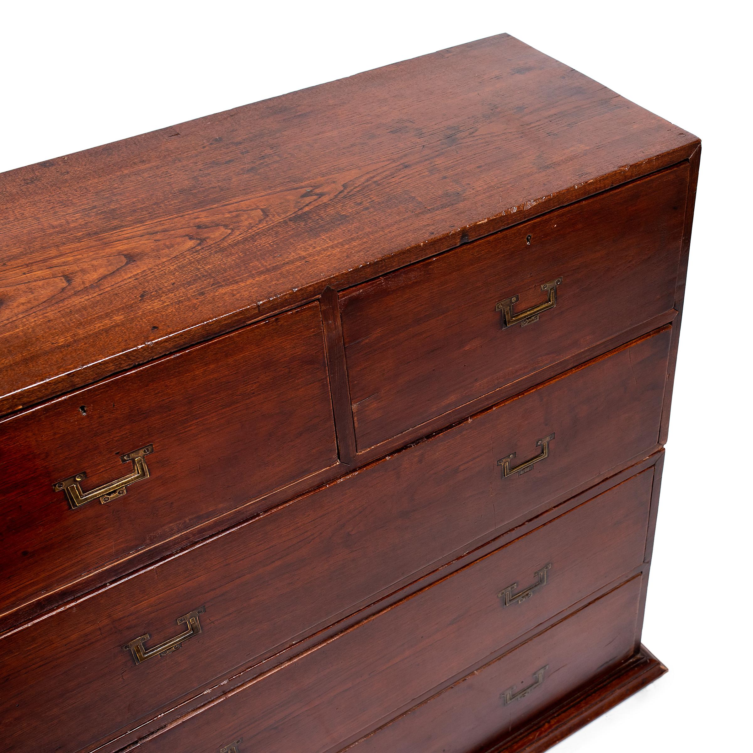 English Campaign Style Mahogany Stacking Chest of Drawers, c. 1900 1