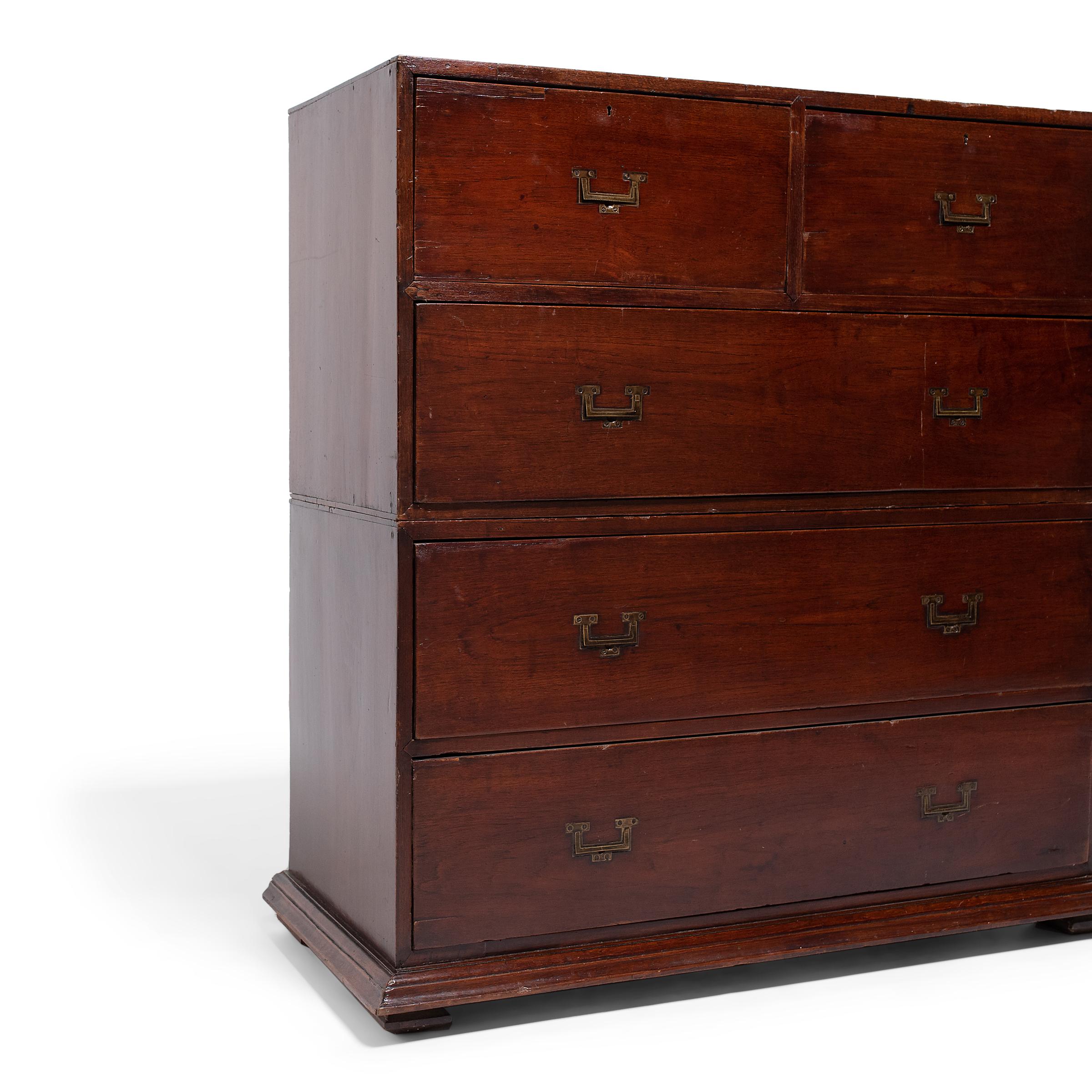 English Campaign Style Mahogany Stacking Chest of Drawers, c. 1900 2