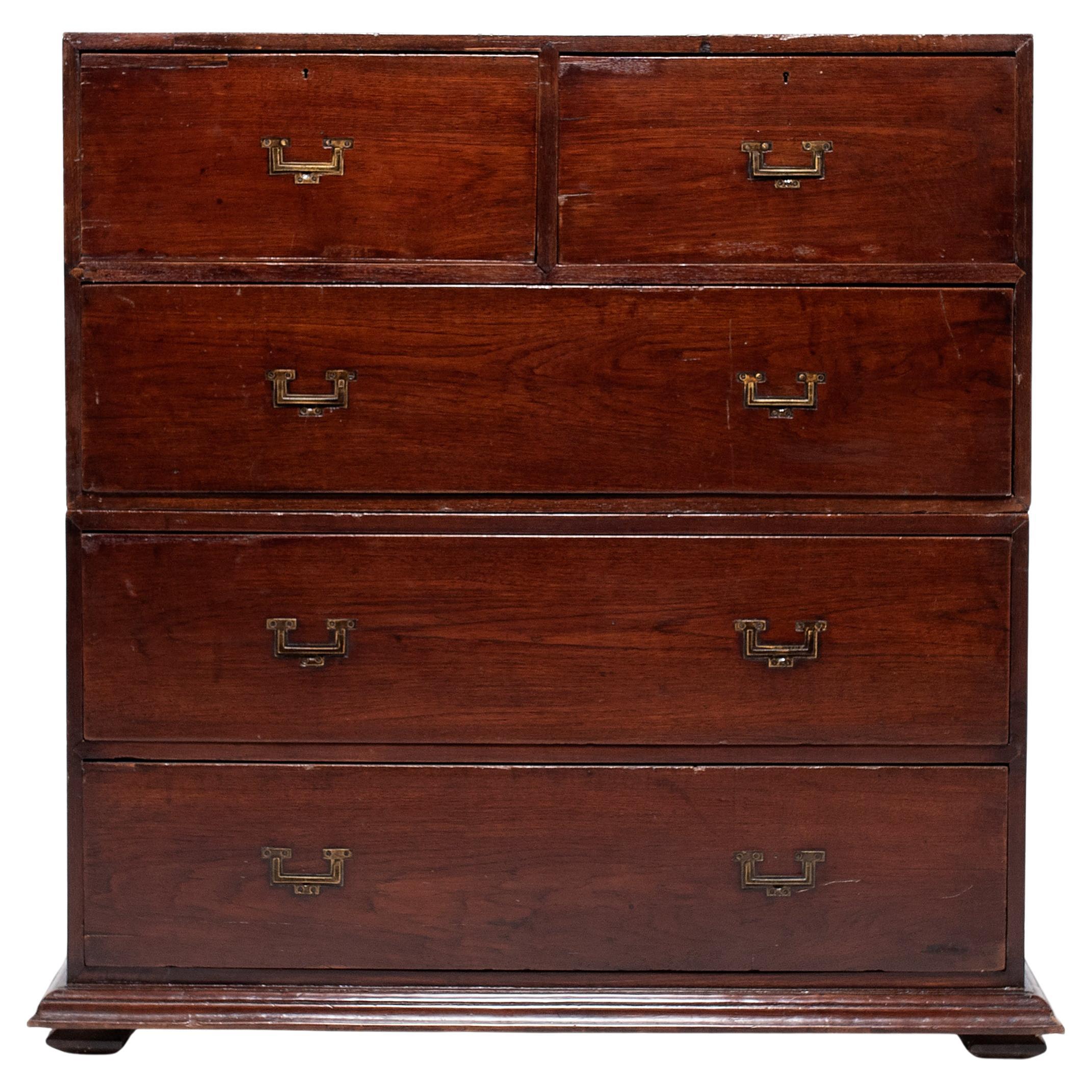English Campaign Style Mahogany Stacking Chest of Drawers, c. 1900