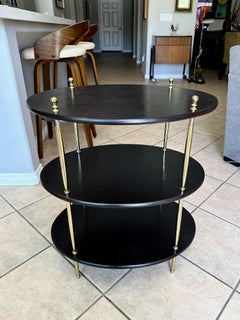 English Campaign Style Oval Wood & Brass 3-Tier Side Table