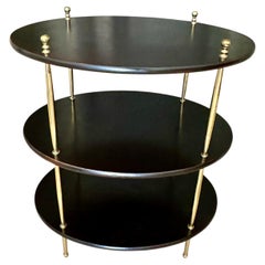 English Campaign Style Oval Wood & Brass 3-Tier Side Table