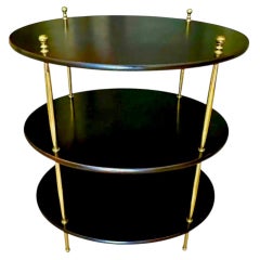 English Campaign Style Oval Wood & Brass 3-Tier Side Table