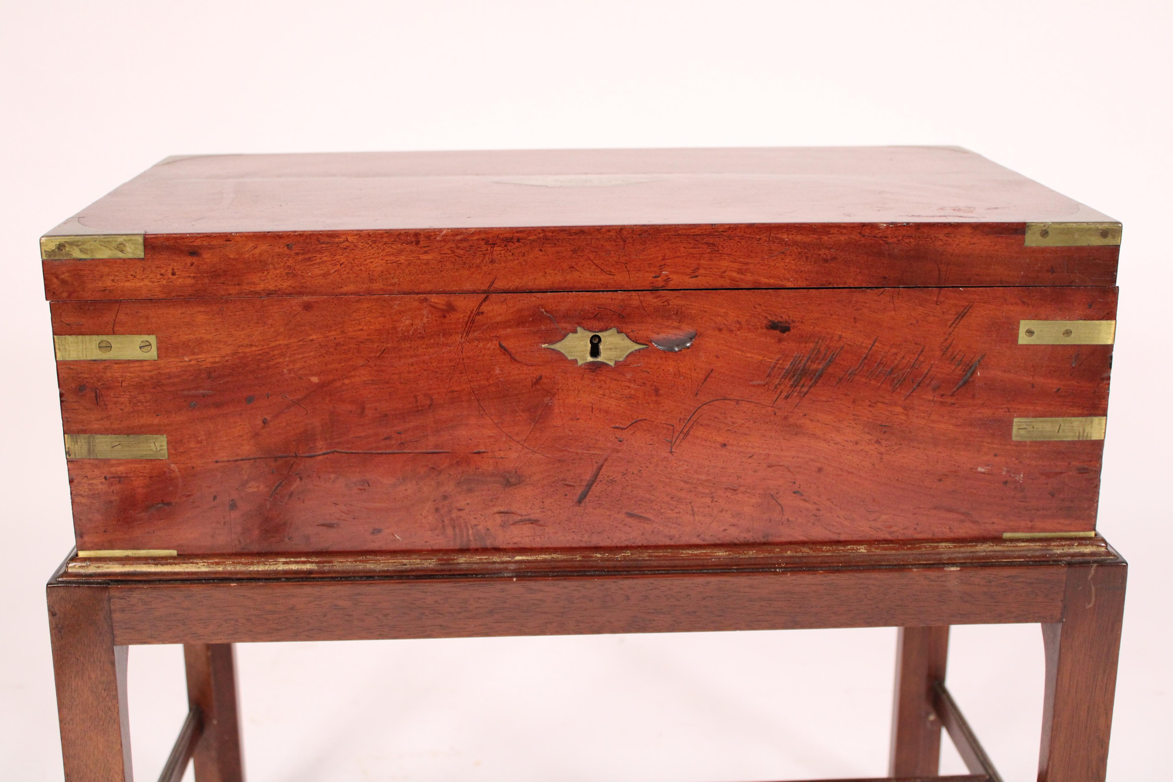19th Century English Campaign Style Traveling Desk on Stand For Sale