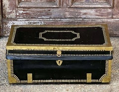 English Campaign Trunk of Brass-Bound Leather and Camphor Wood, circa 1820