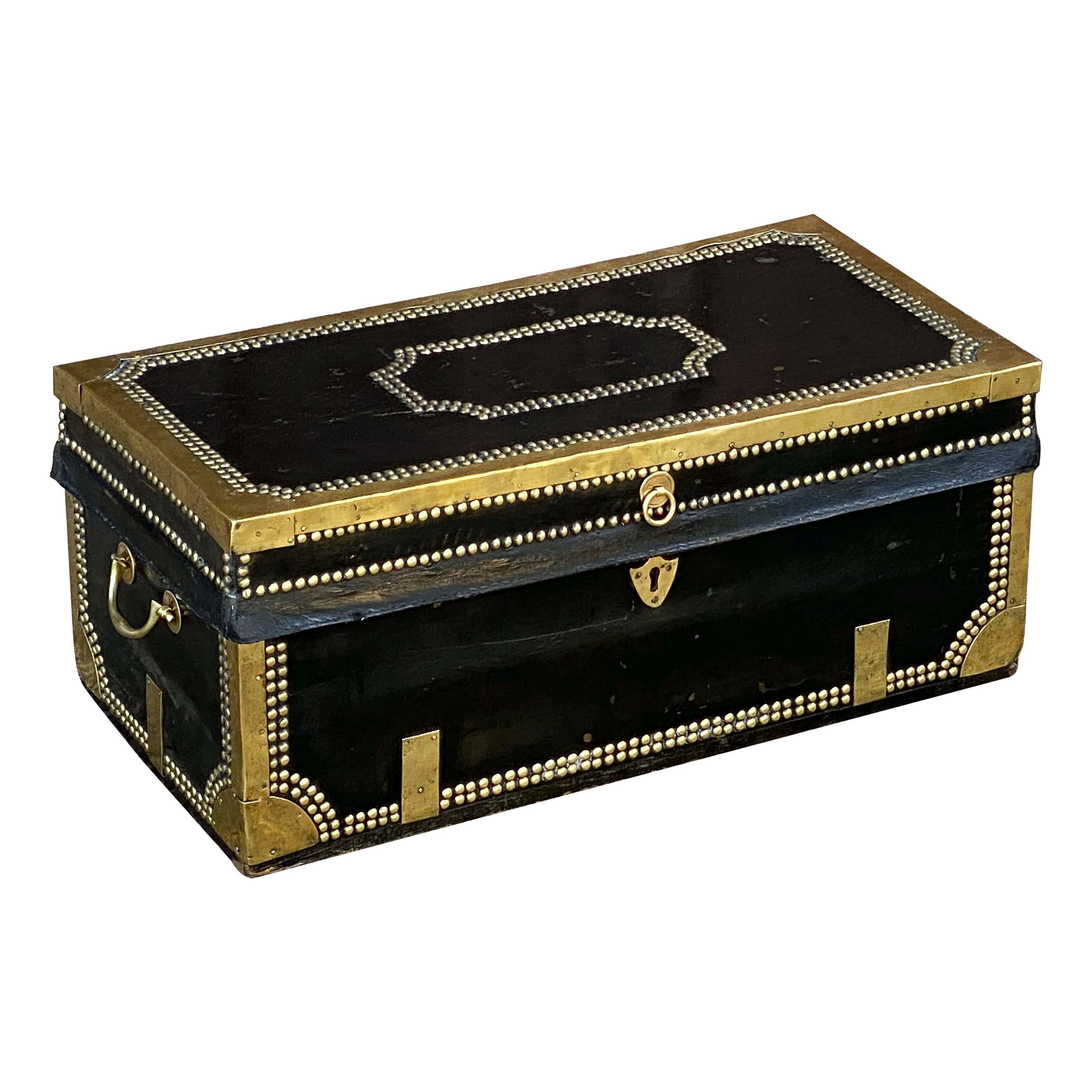 English Campaign Trunk of Brass-Bound Leather and Camphor Wood, circa 1820