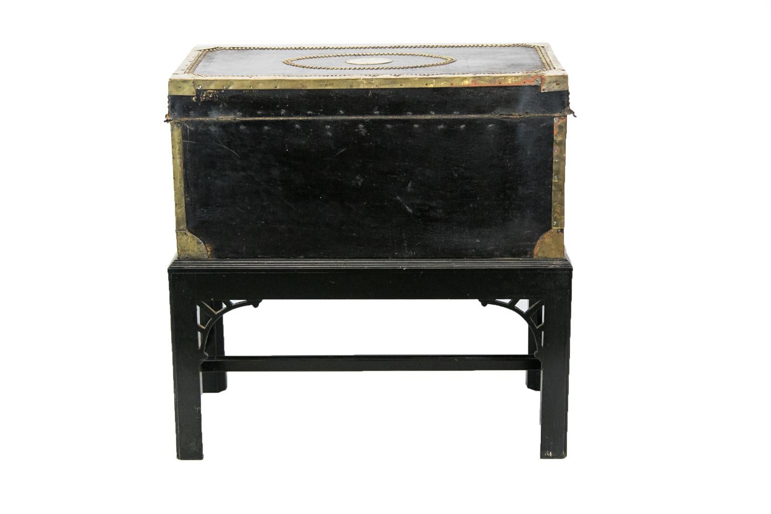 English Camphor Wood Leather Trunk on Stand 8