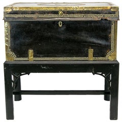 English Camphor Wood Leather Trunk on Stand