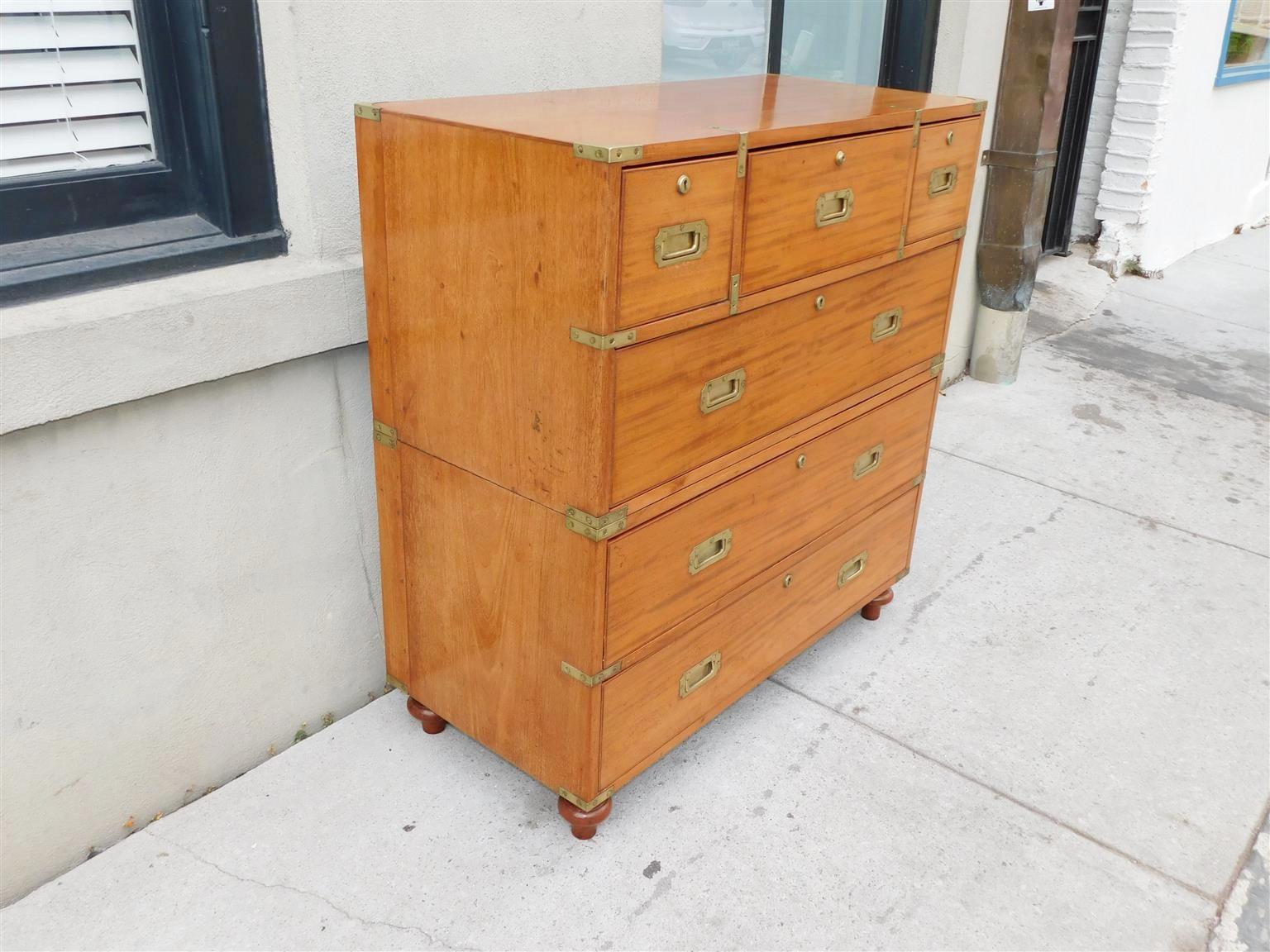 Hand-Carved English Camphor Wood Military Campaign Chest with Fitted Interior Desk, C. 1810 For Sale