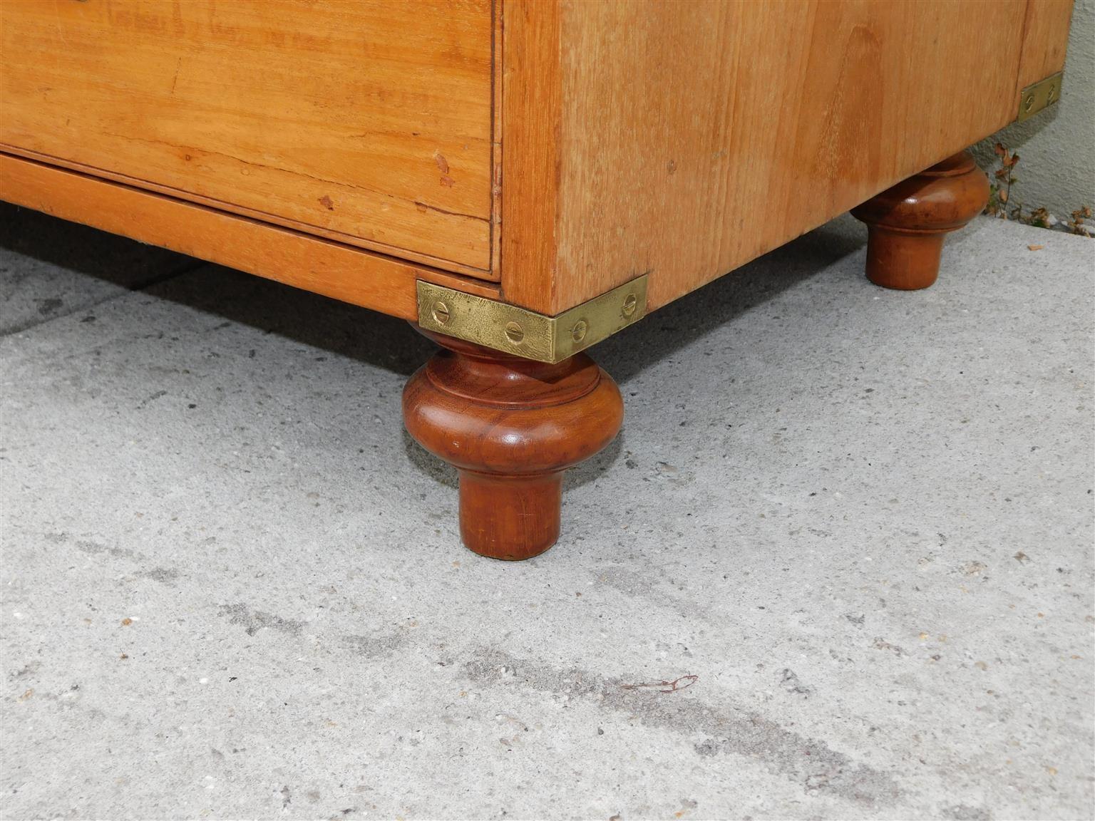 Brass English Camphor Wood Military Campaign Chest with Fitted Interior Desk, C. 1810 For Sale